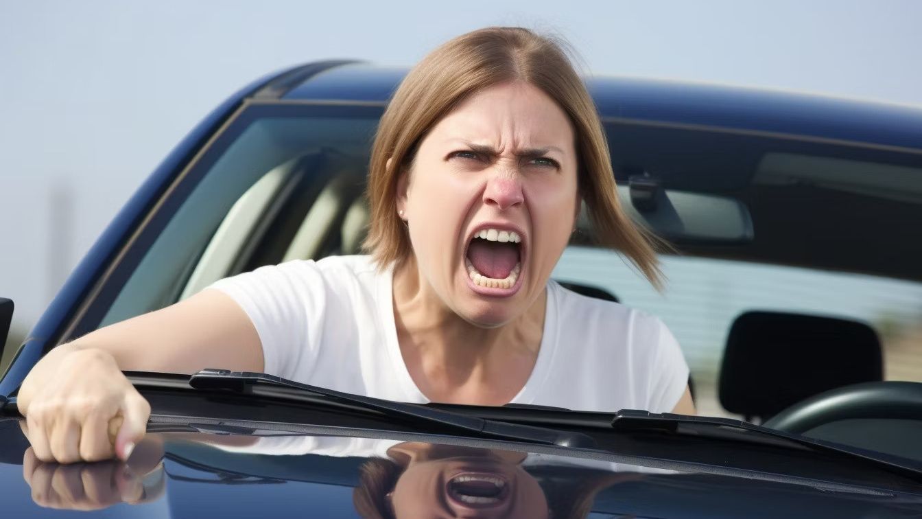 Woman road raging, road rage