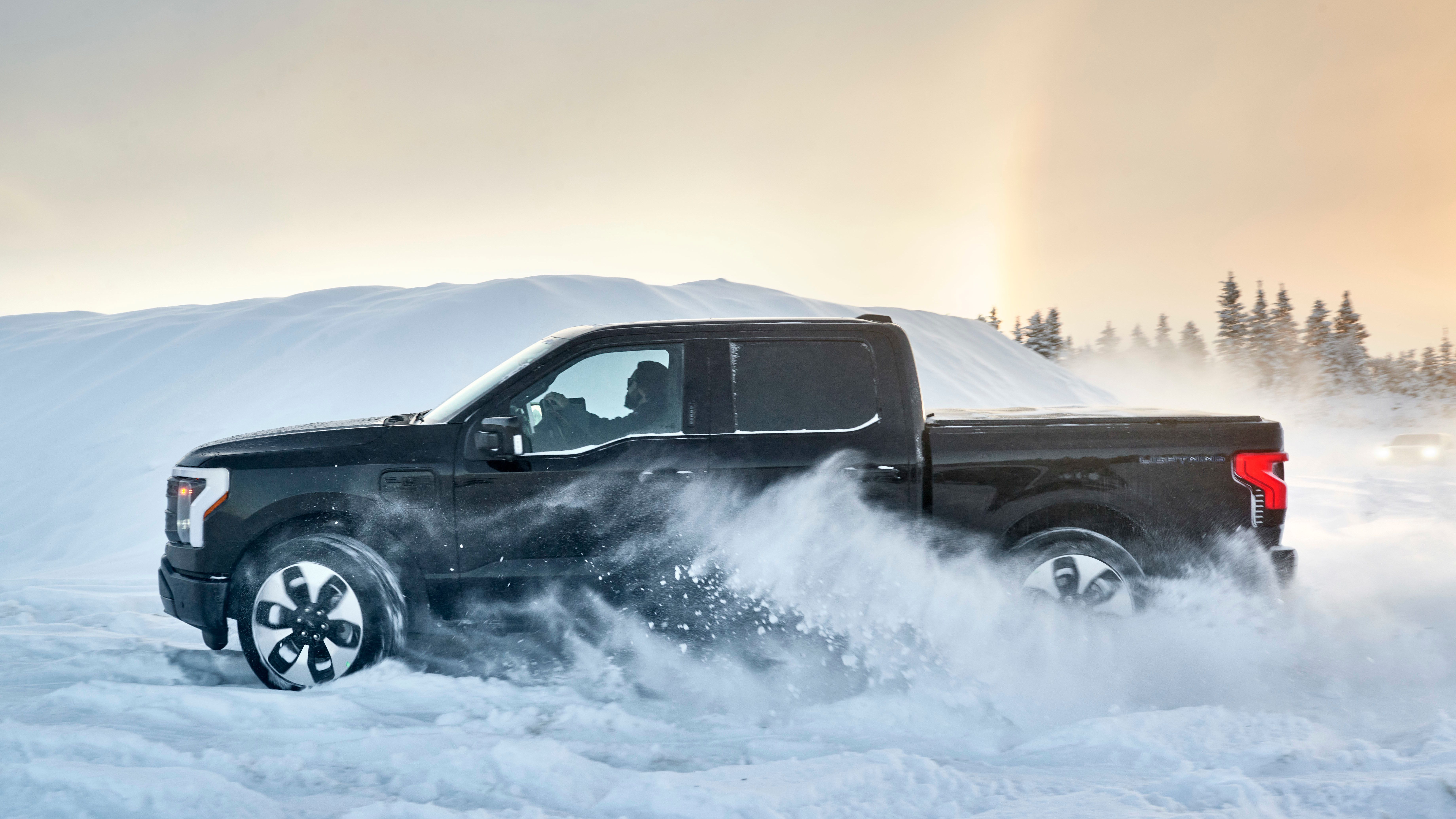 2022 Ford F-150 Lightning testing in Alaskan snow.