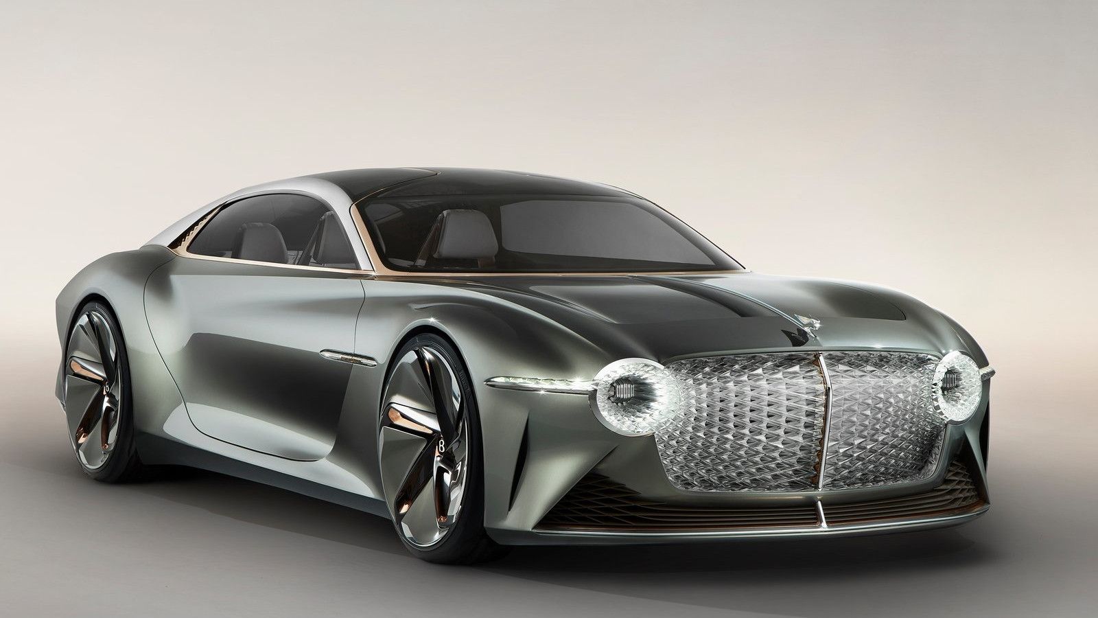 Front three-quarter view of Bentley's EXP 100 GT electric concept car.