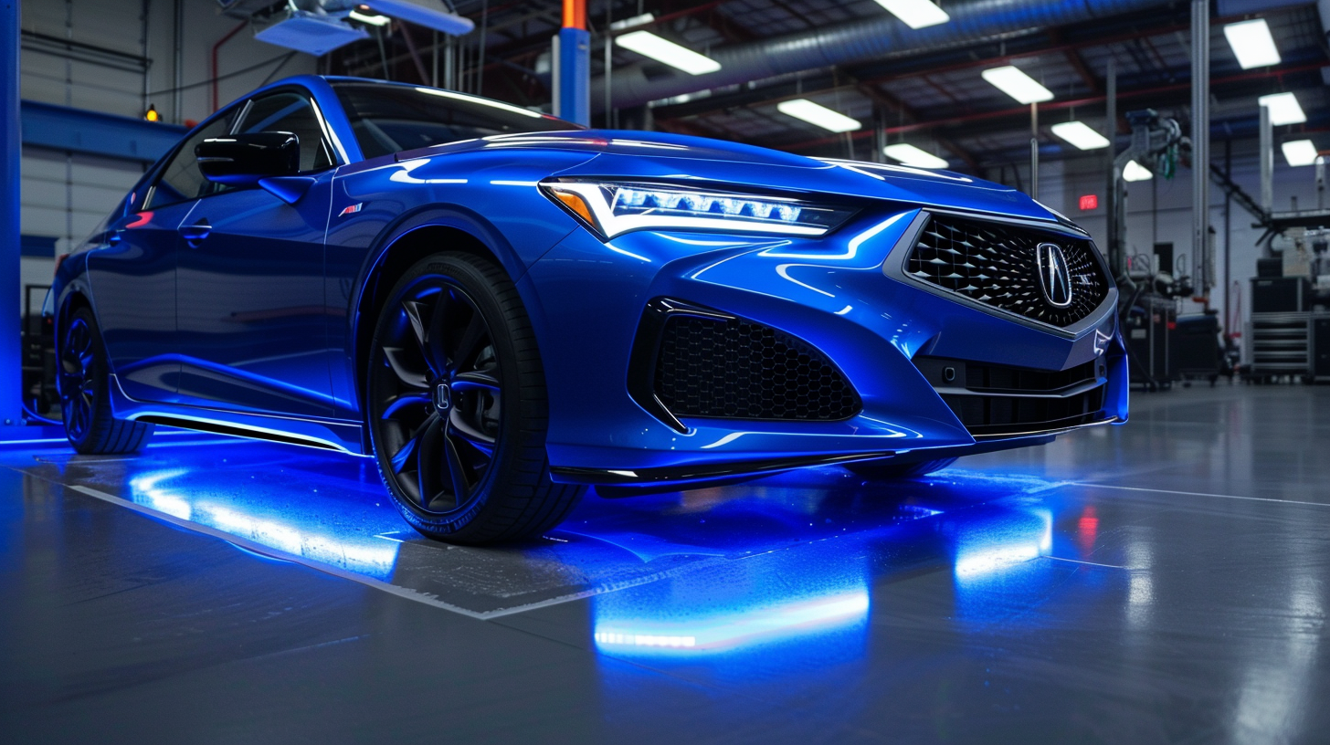 CarBuzz render of an Acura TLX sedan with laser beams for use in adaptive suspension