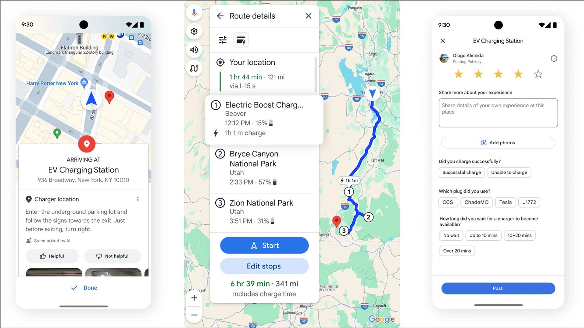 Google Maps EV charging stations