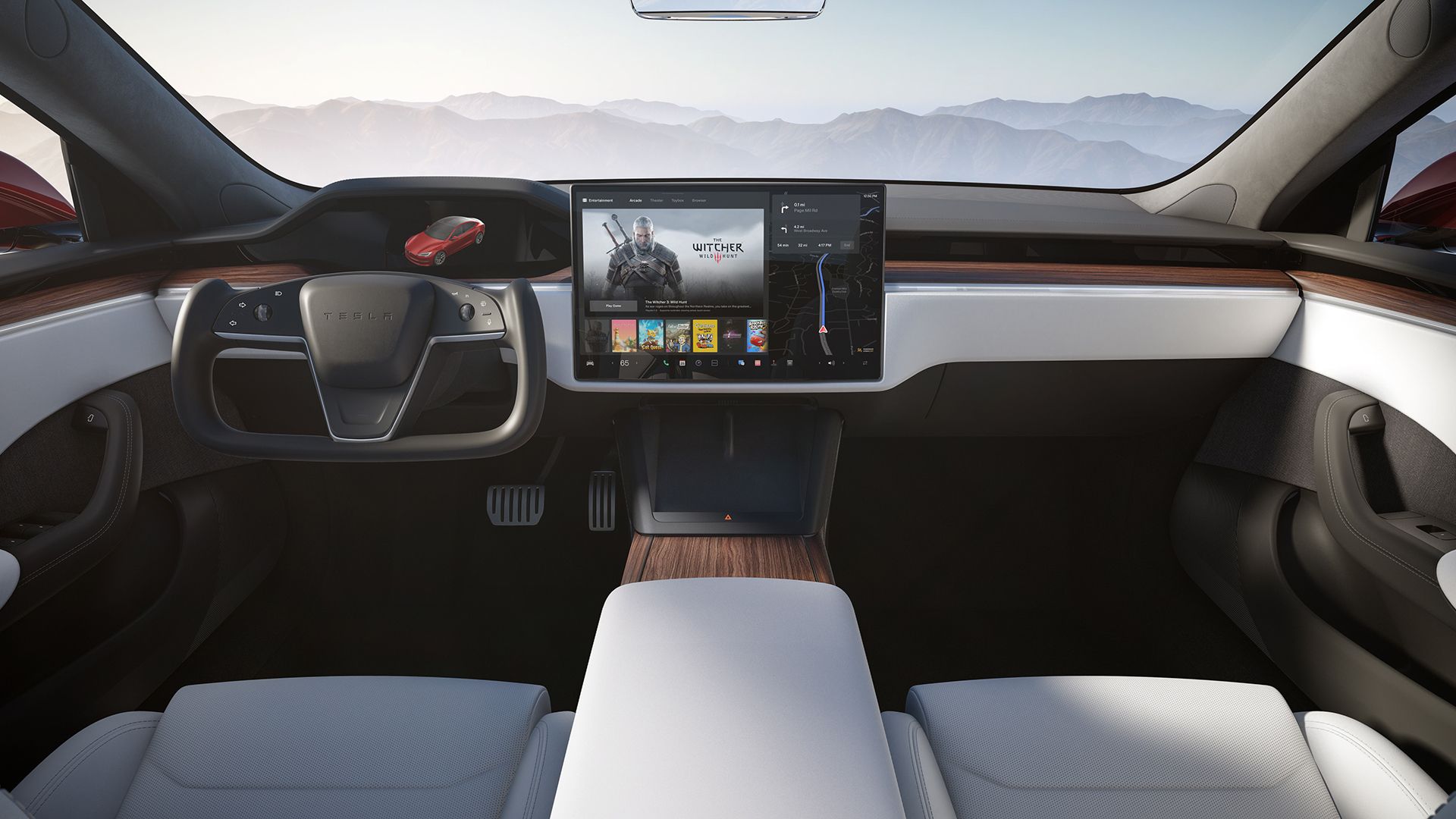 Tesla Model S interior, view forwards