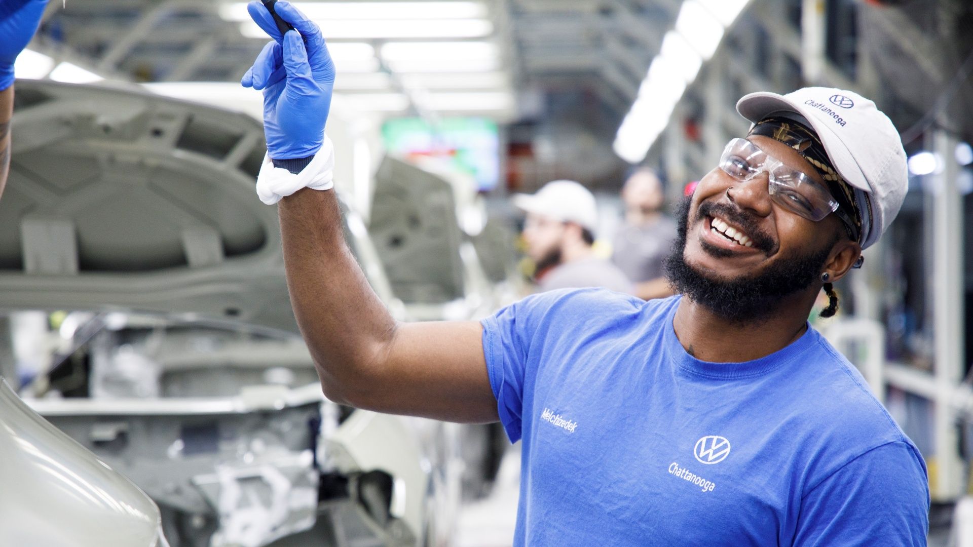Volkswagen Chattanooga Plant Worker Blue Shirt