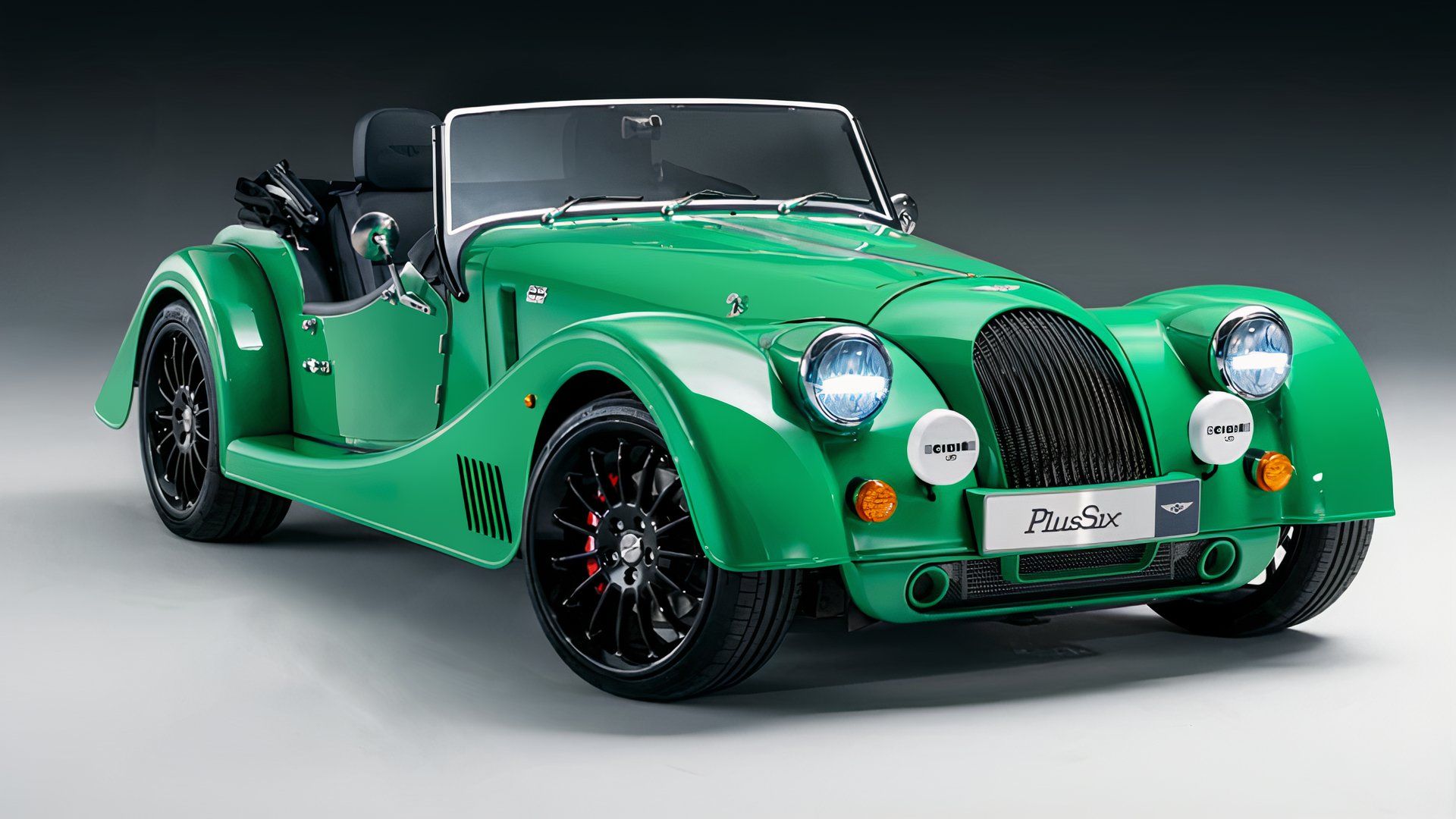 2024 Morgan Plus Six, front quarter view, green