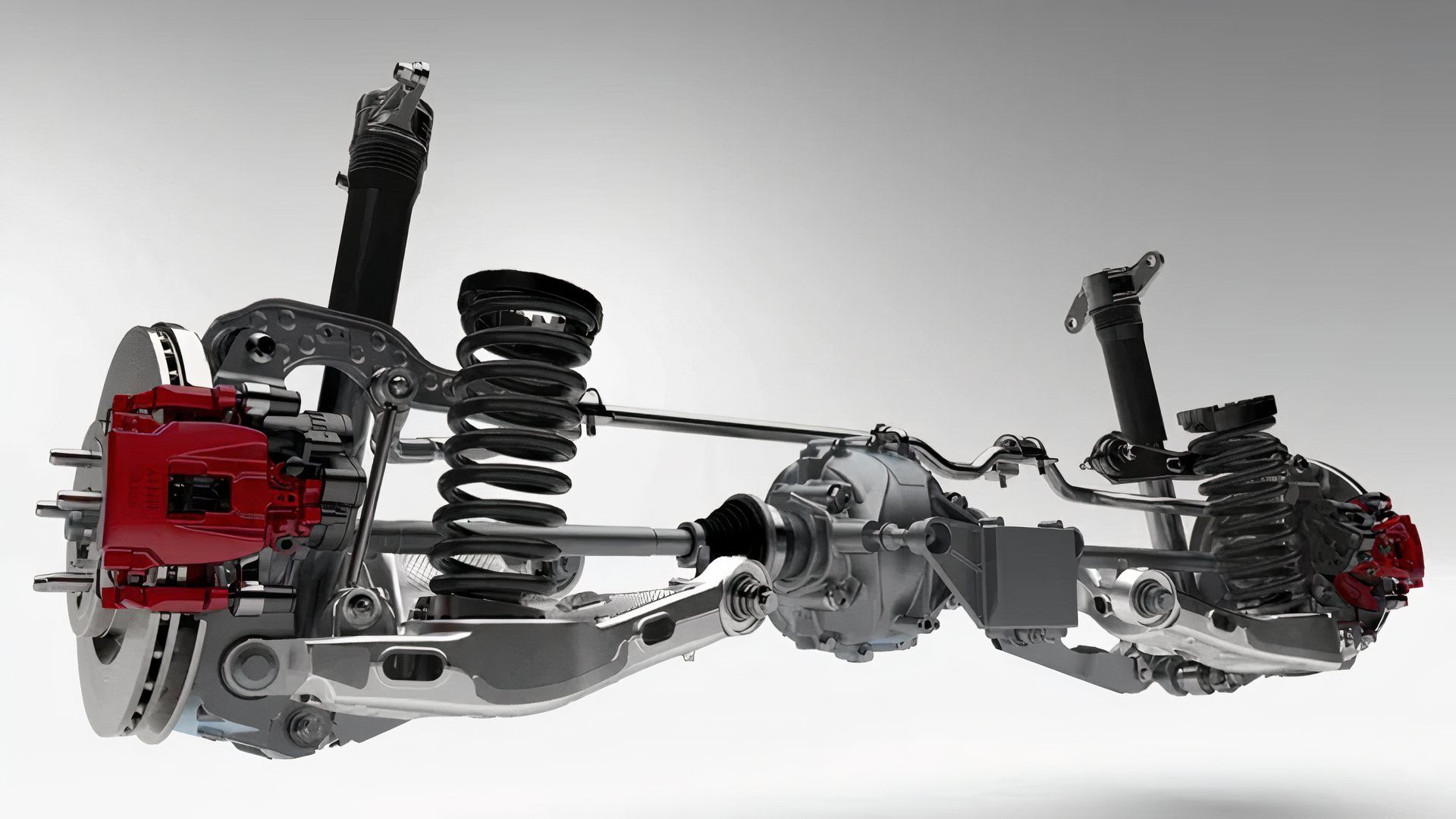 Adaptive Suspension system graphic, view of suspension and related parts