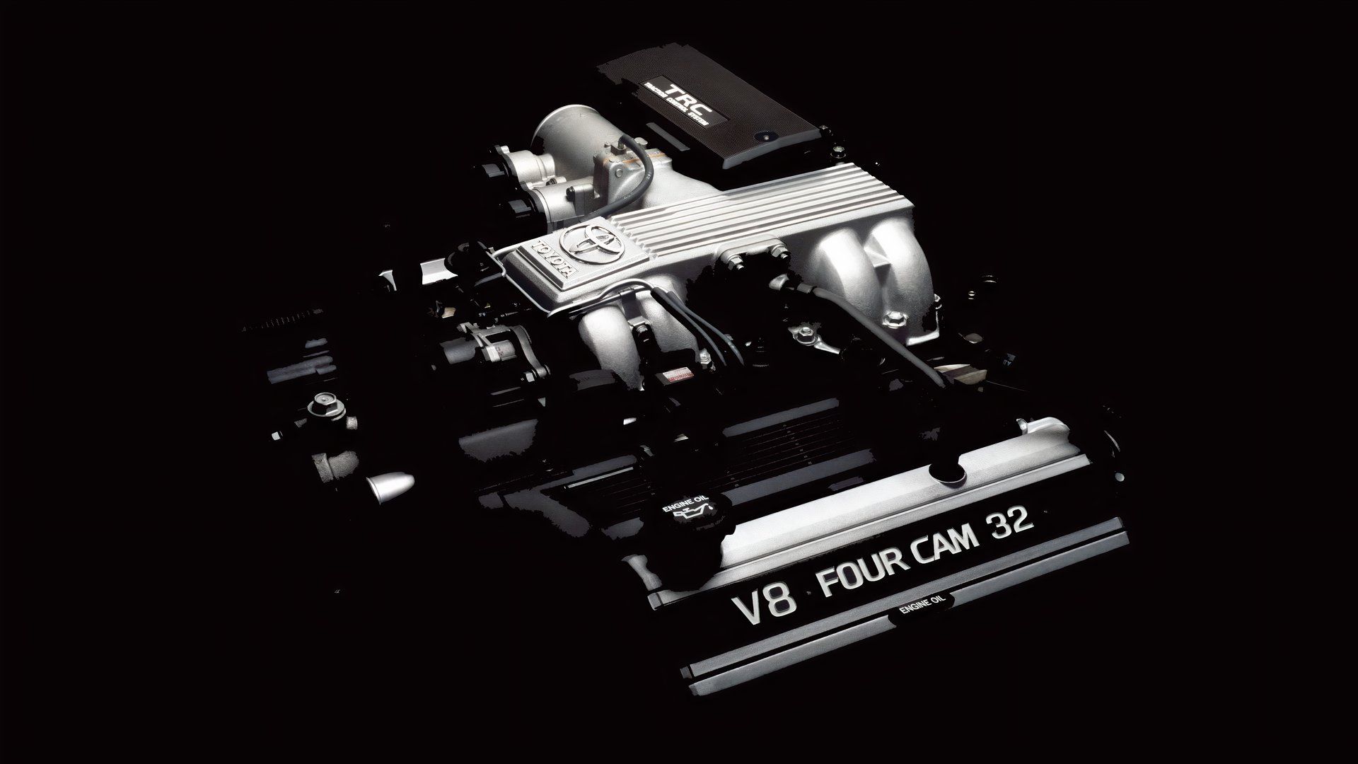 Toyota 1UZ-FE engine, view of engine in darkness
