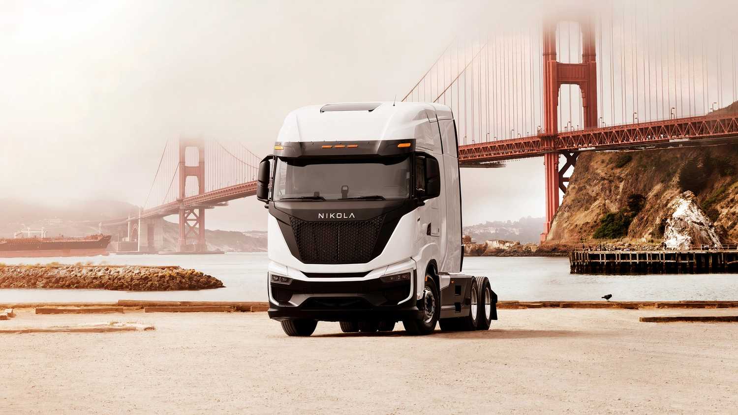2024 Nikola Motor Tre Hyrdogen FCEV semi, front quarter view, white, no trailer