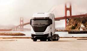 2024 Nikola Motor Tre Hyrdogen FCEV semi, front quarter view, white, no trailer