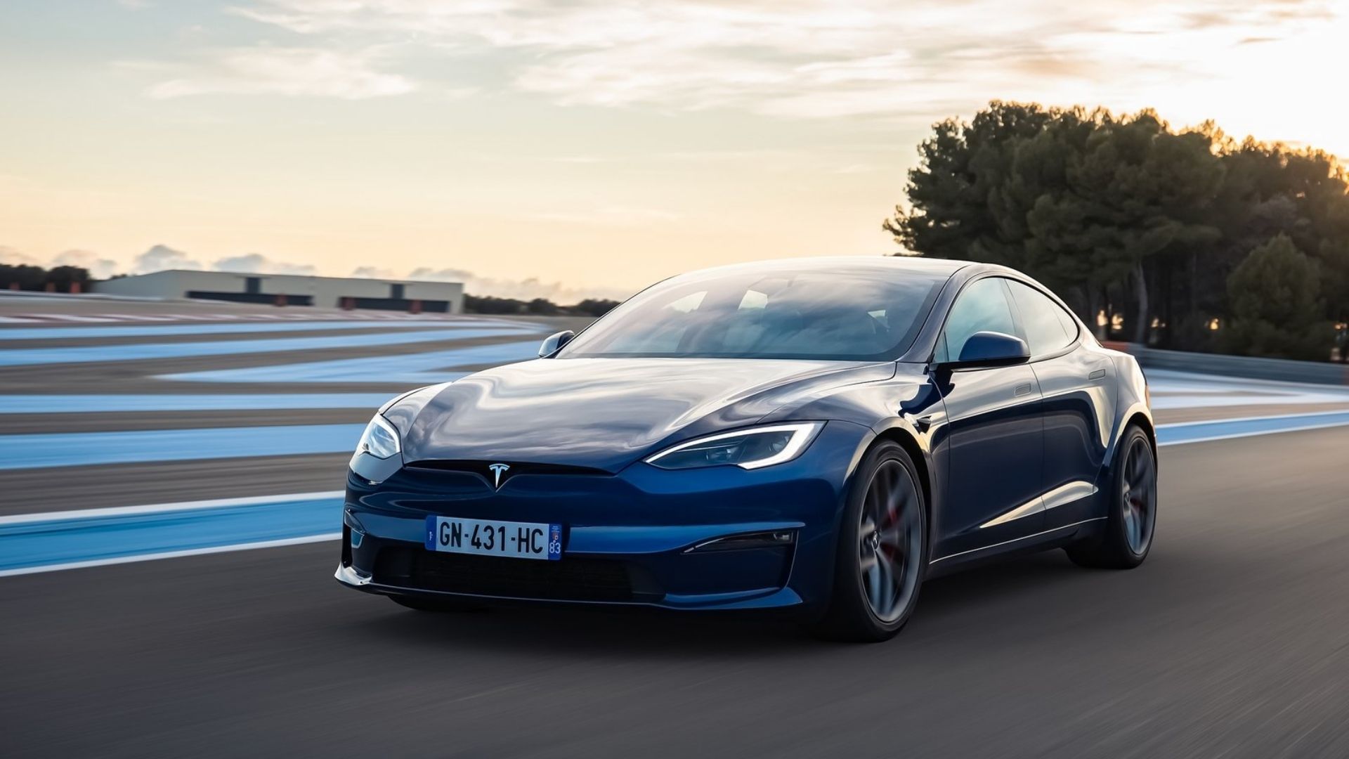 A blue Tesla Model S