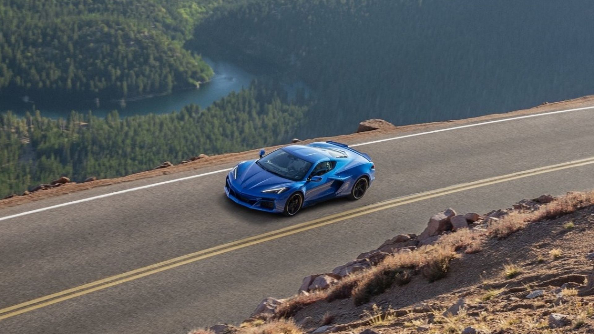 corvette top down blue