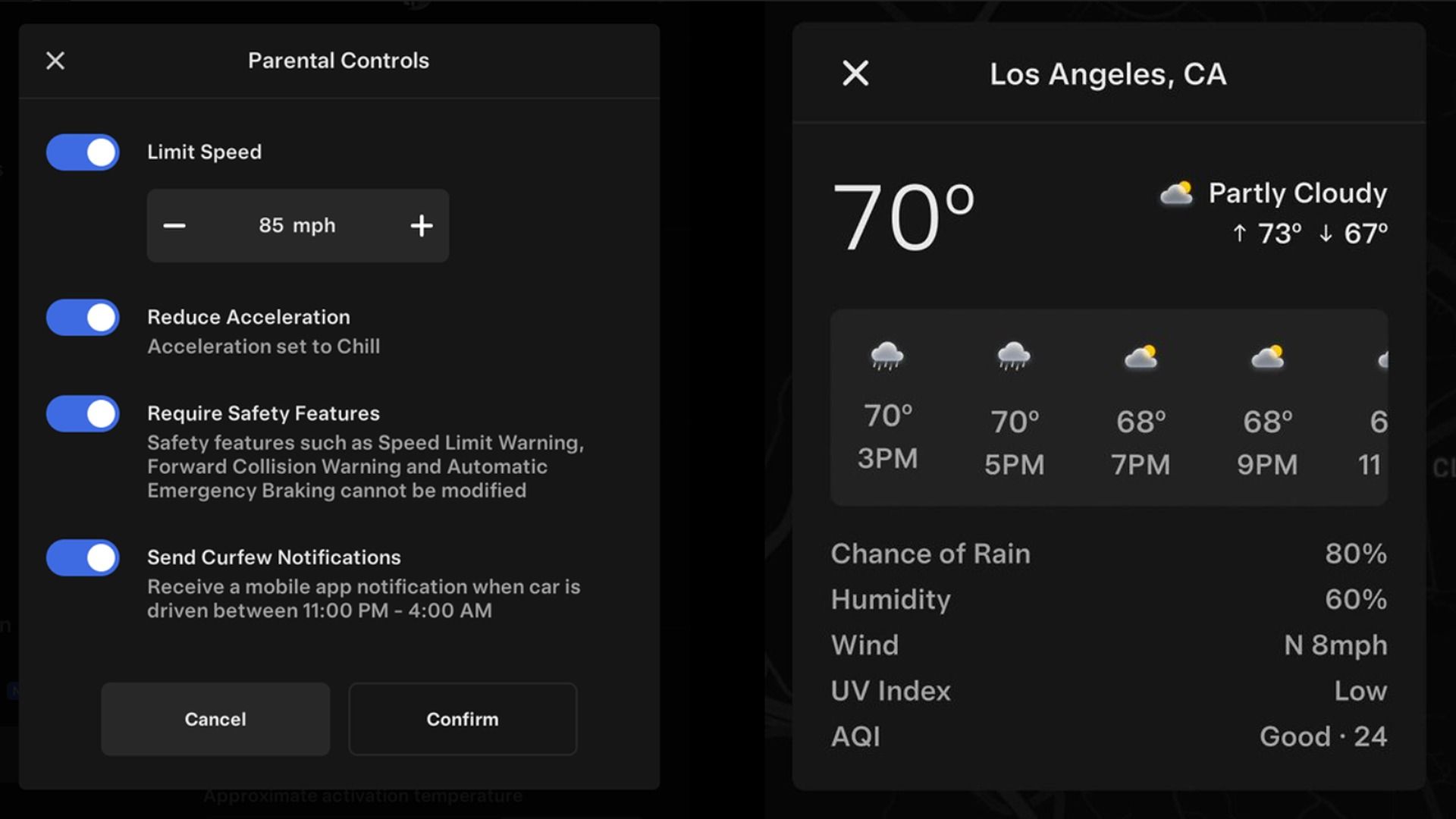 Tesla parenting controls, weather