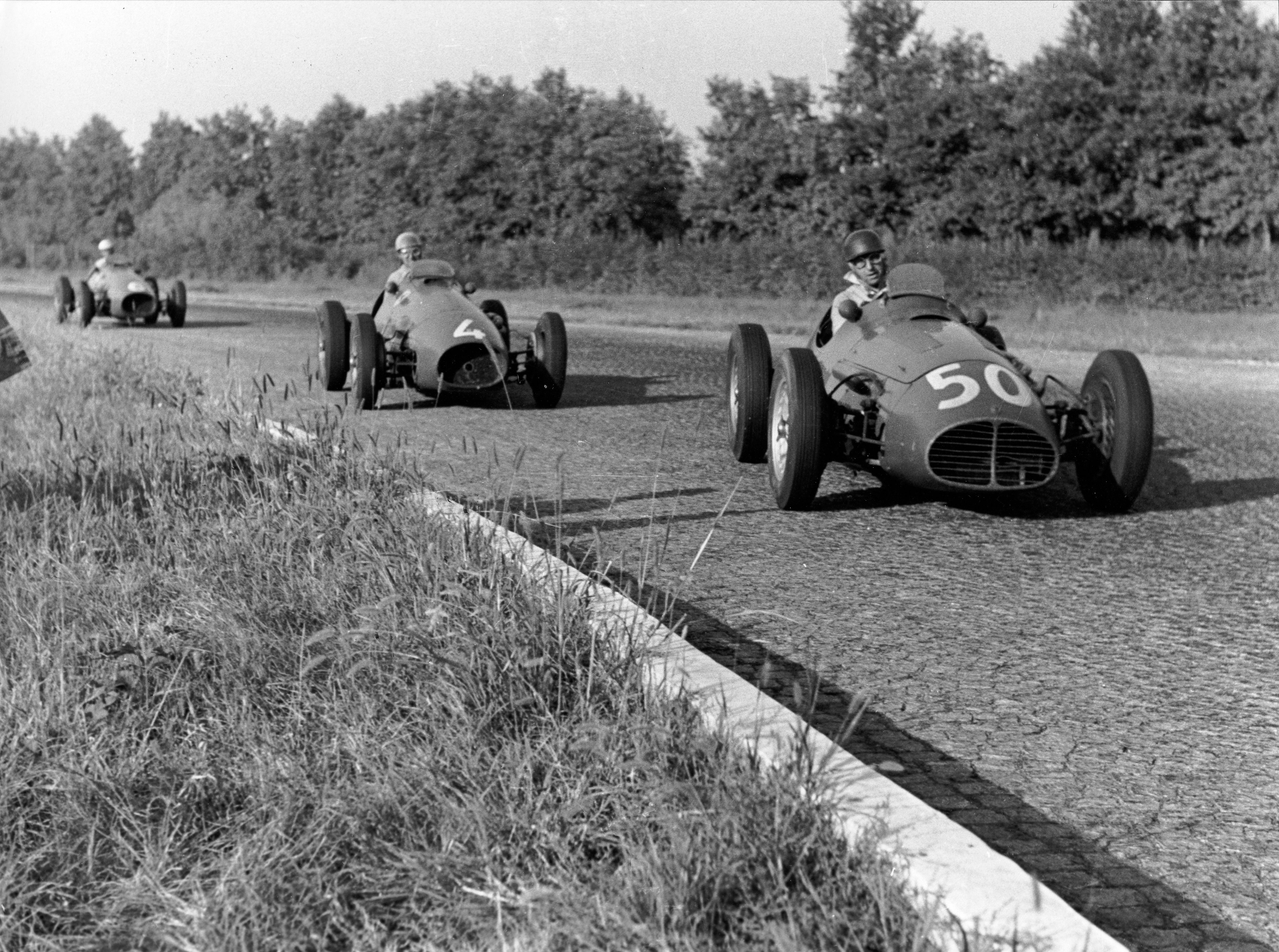 13 September 1953. Juan Manuel Fangio in his Maserati A6GCM (No. 50) 