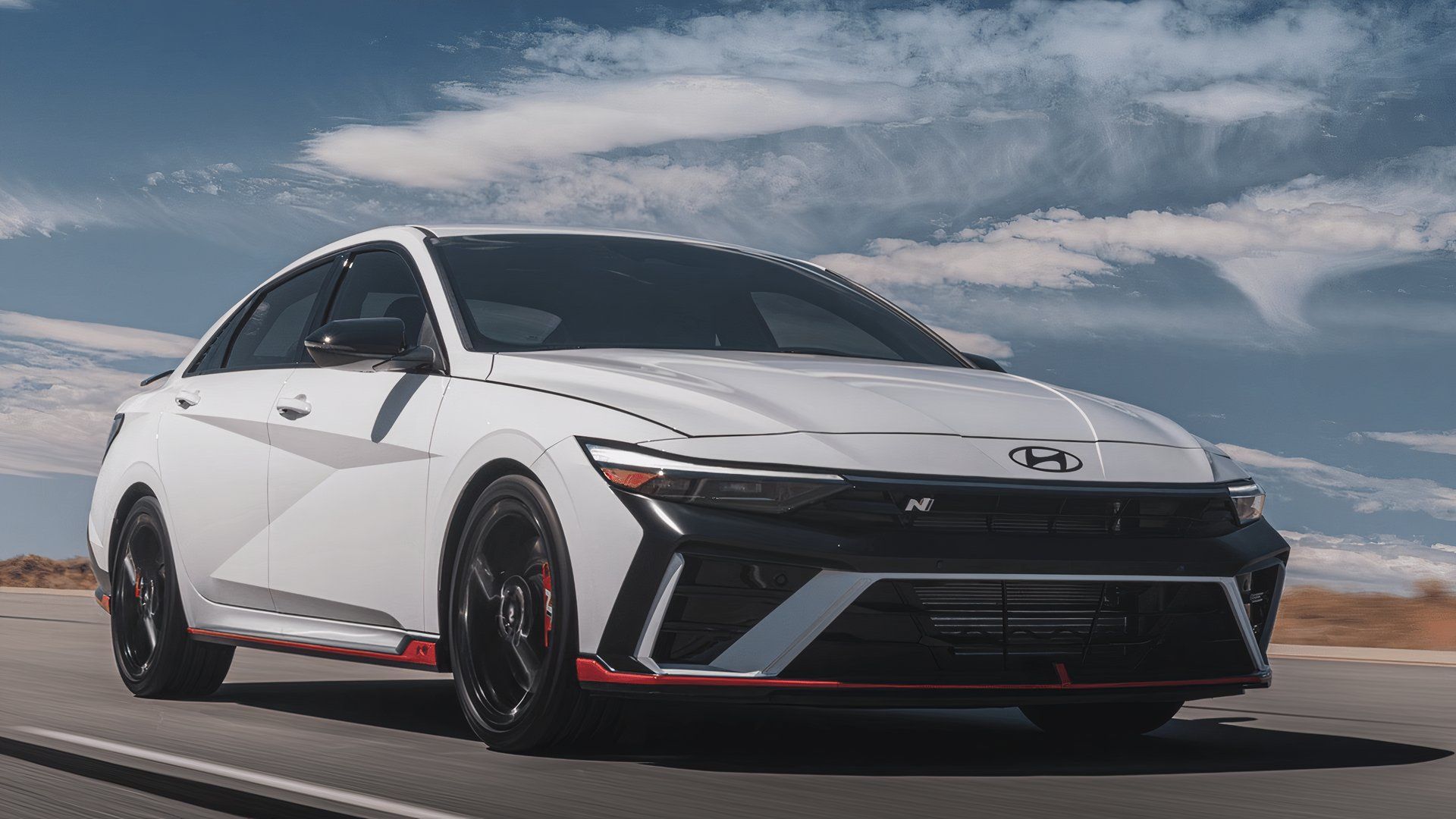 2024 Hyundai Elantra N White Front Angle Driving