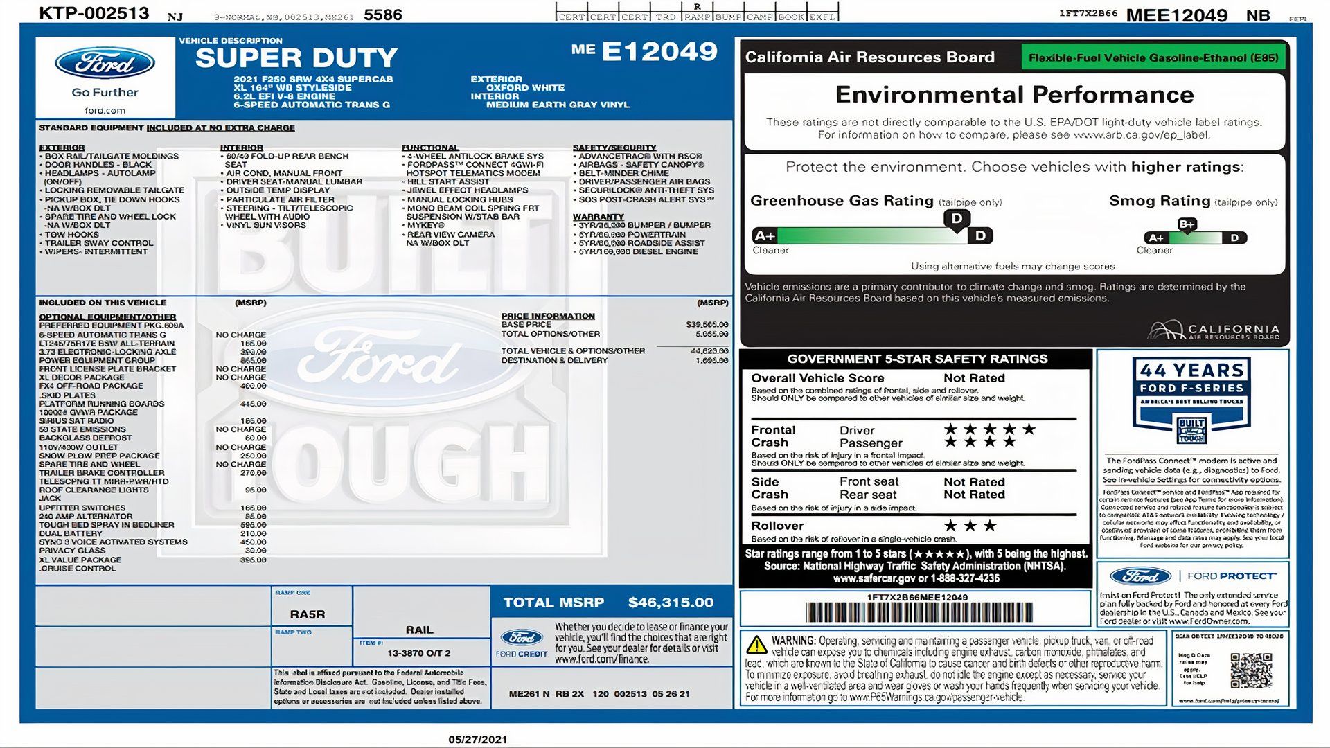 Monroney label ford 