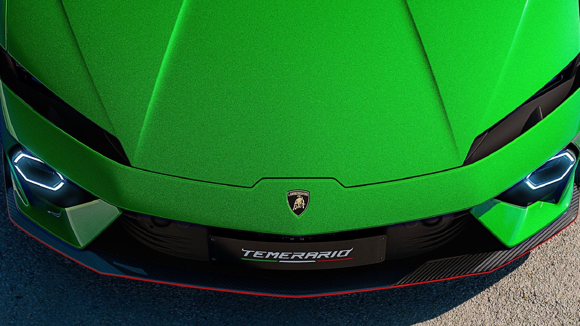 Nahaufnahme der Motorhaube eines 2025 Lamborghini Temerario