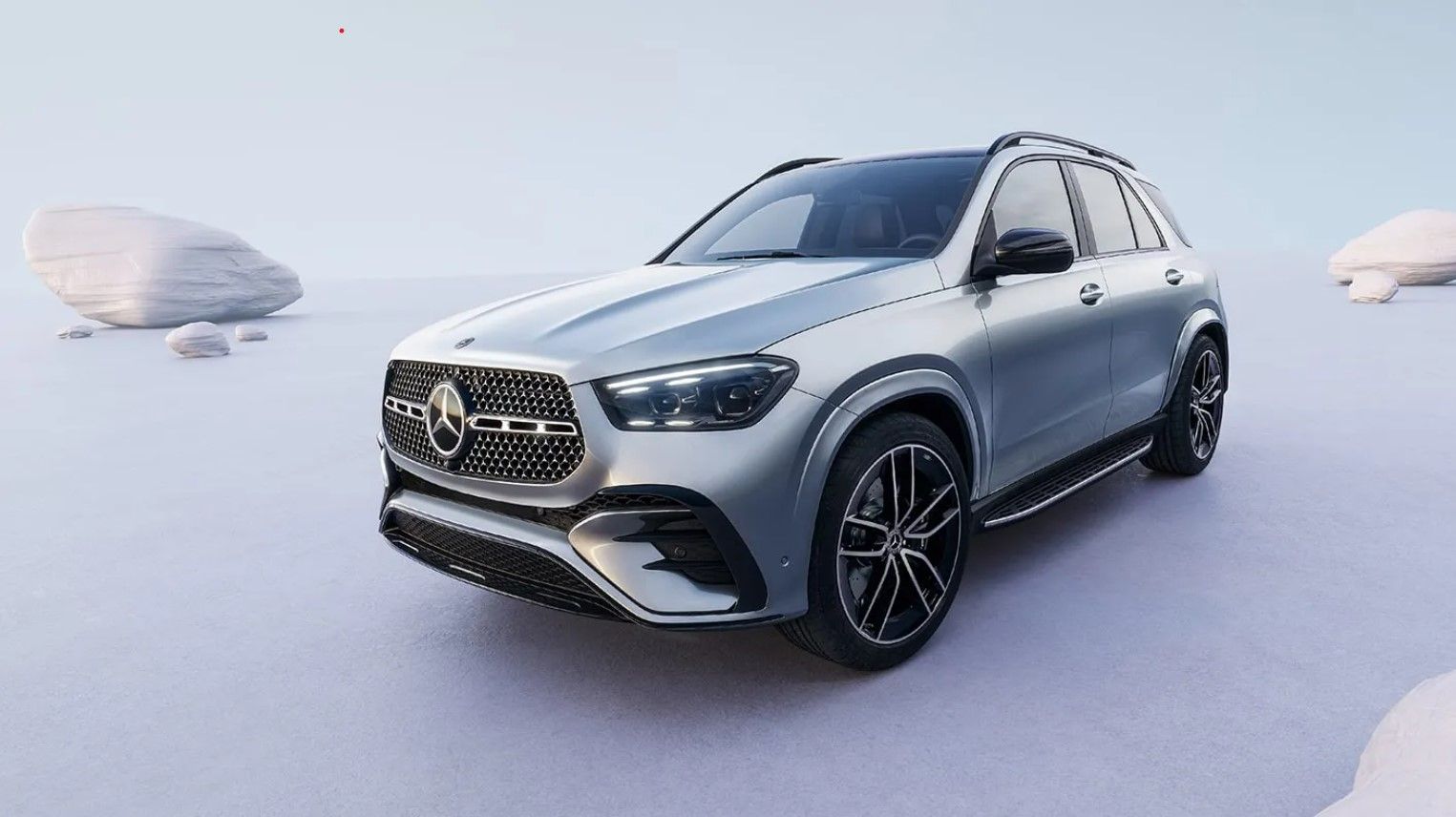 Silver 2024 Mercedes GLE SUV at 3/4 angle