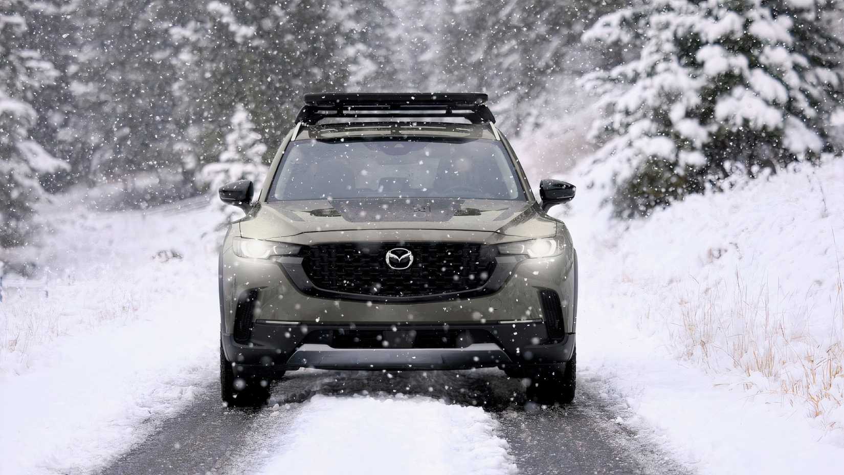 2025 Mazda CX-50 Turbo Meridian Edition Bronze Front Snow Driving