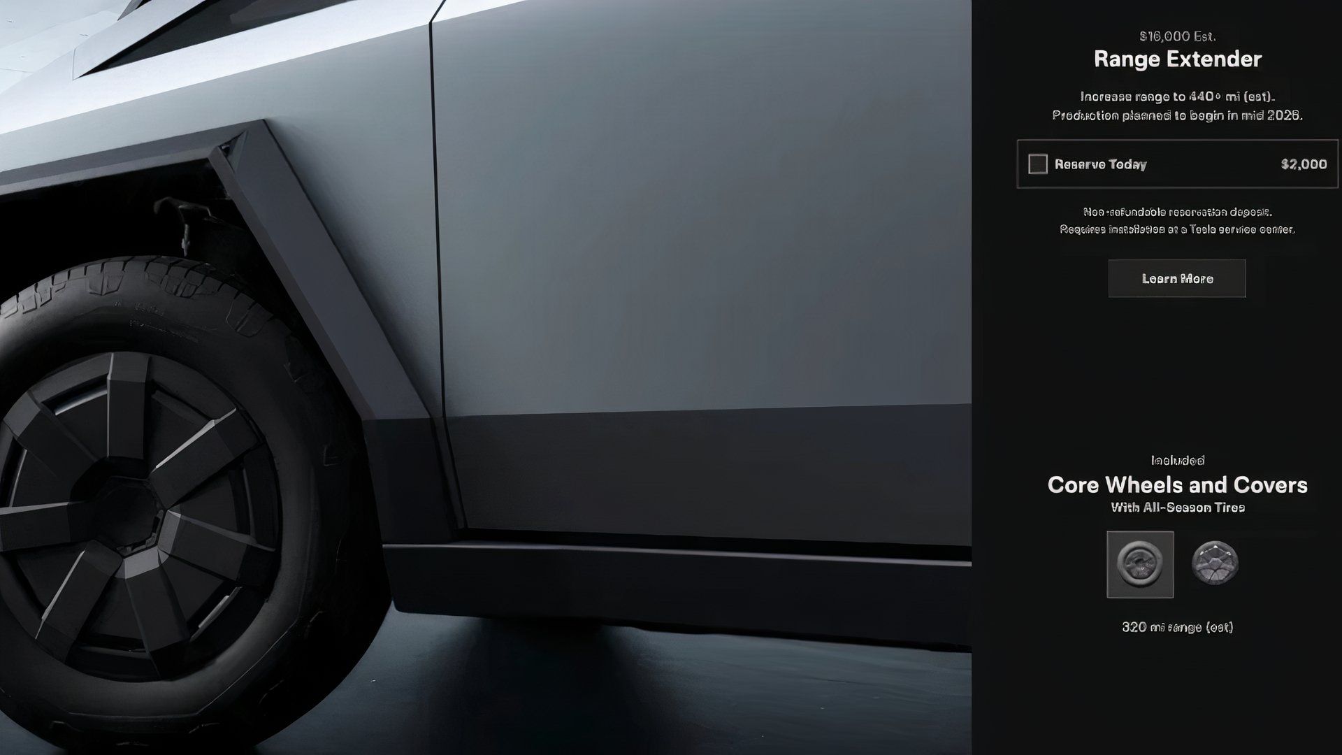 Tesla Cybertruck Extended Range Specifications