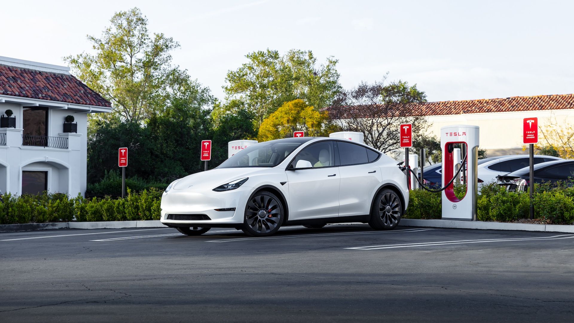 Tesla Model 3 at a supercharger