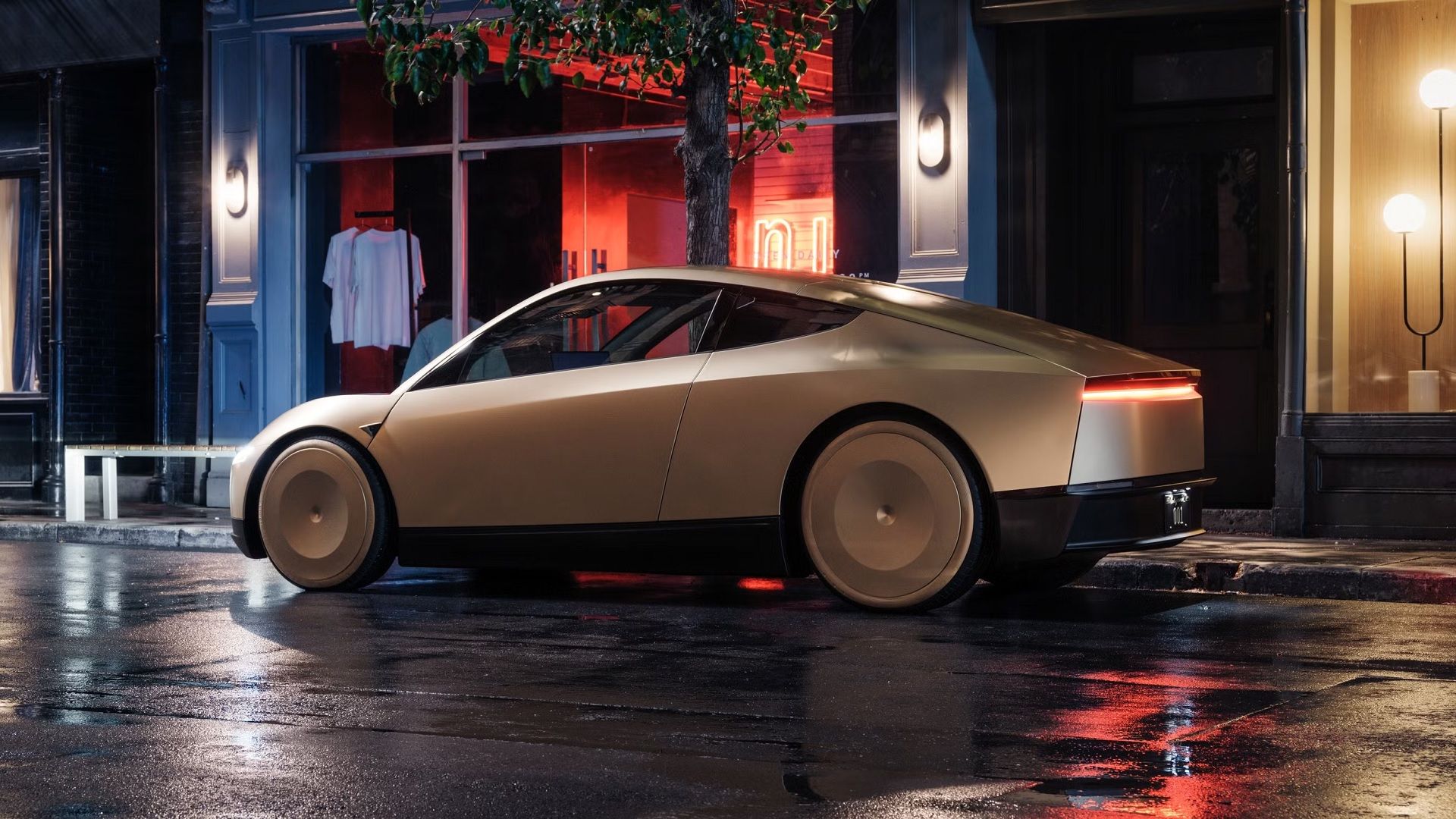 Gold Tesla Robotaxi rear