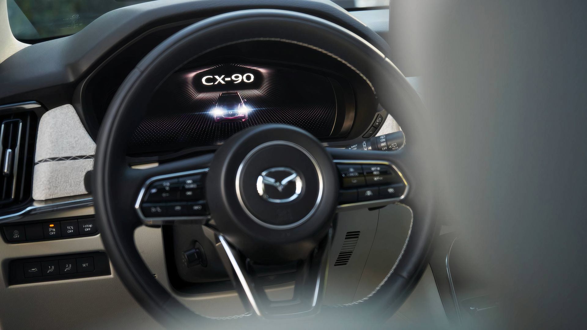 2024 Mazda CX-90 White/Black Interior Steering Wheel and Cluster