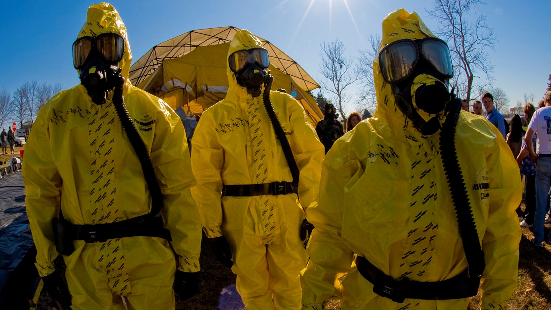 hazmat guys in a field