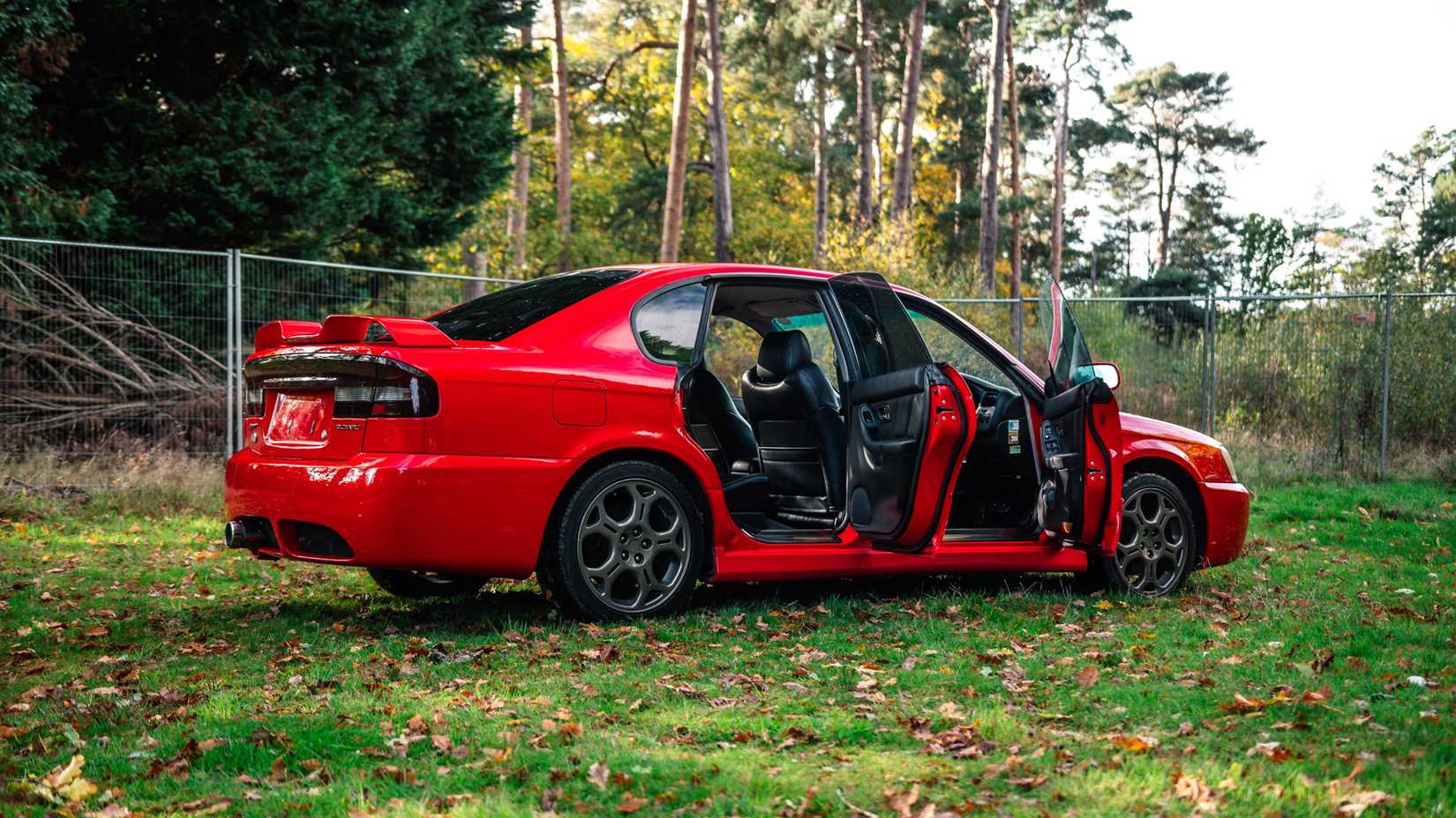 2000 Subaru Legacy B4 Blitzen Red Rear Angle Doors Open