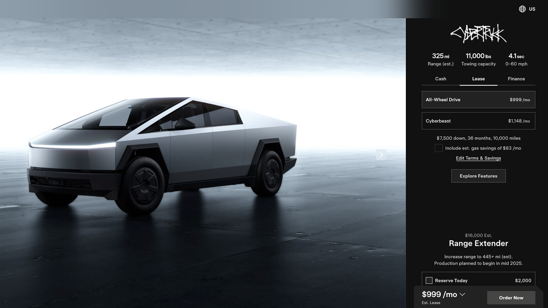 Tesla Cybertruck Lease Offer Website Screen Shot