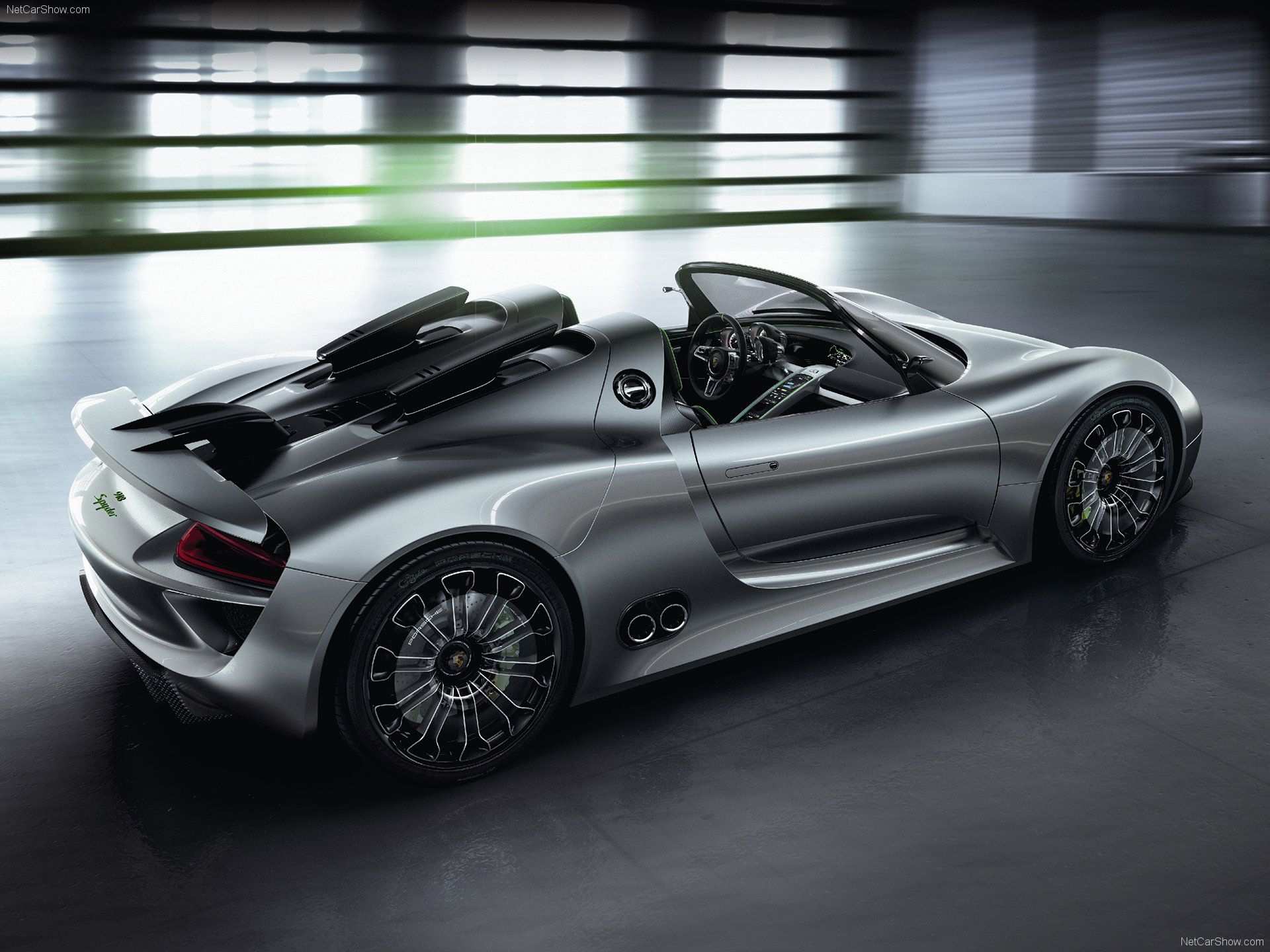 2010 Porsche 918 Spyder Concept Silver Rear Angle
