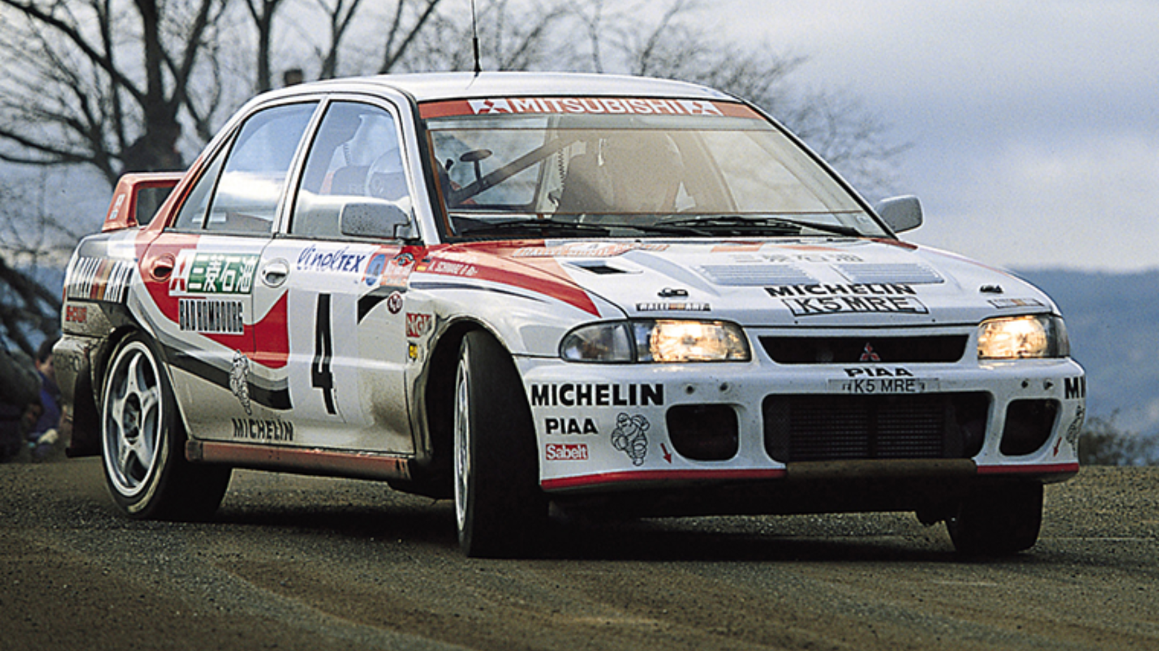 1993 Mitsubishi Lancer Evolution Rally Car Rallying Front Angled View