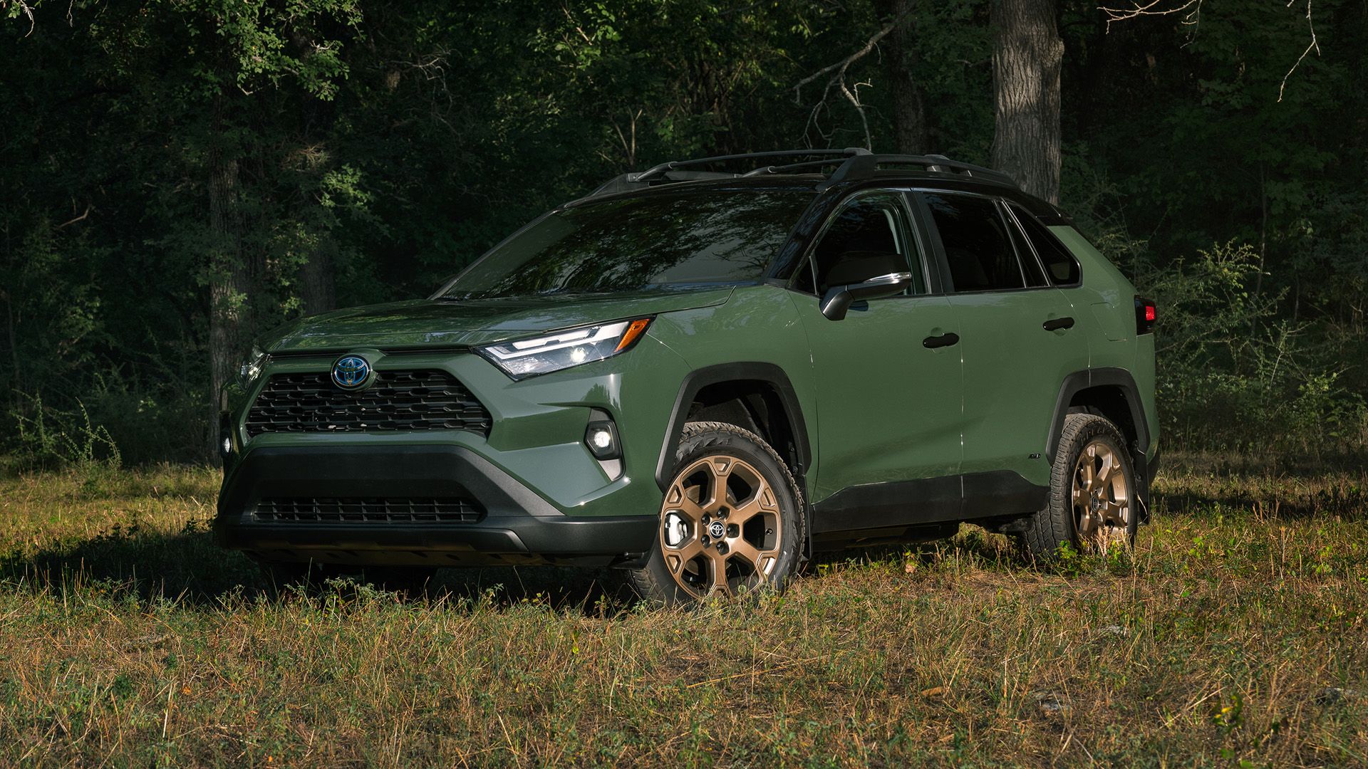 2024 Toyota RAV4 Woodland Edition Army Green, вид спереди под углом