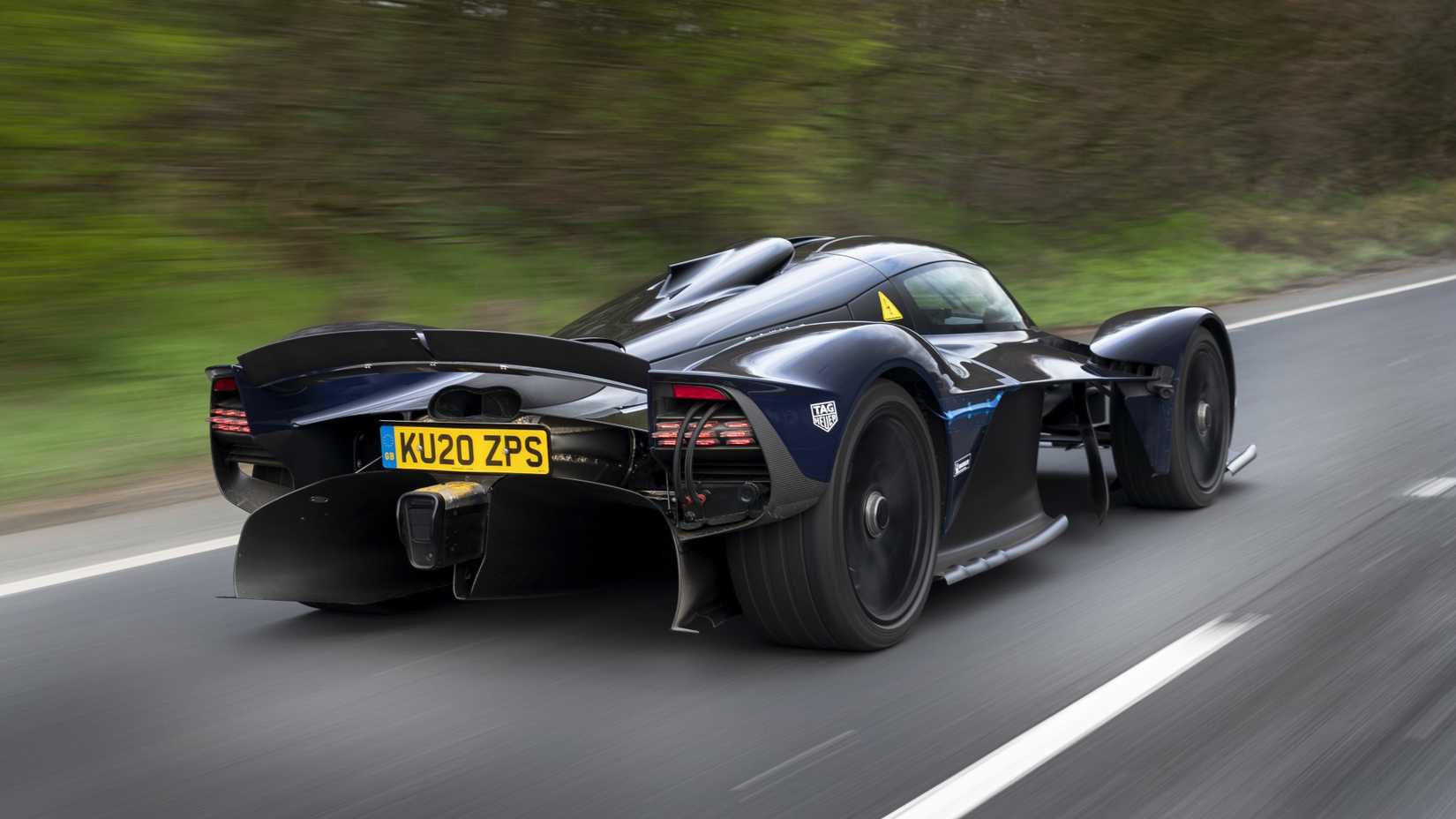 Blue Aston Martin Valkyrie driving on a public highway (3)