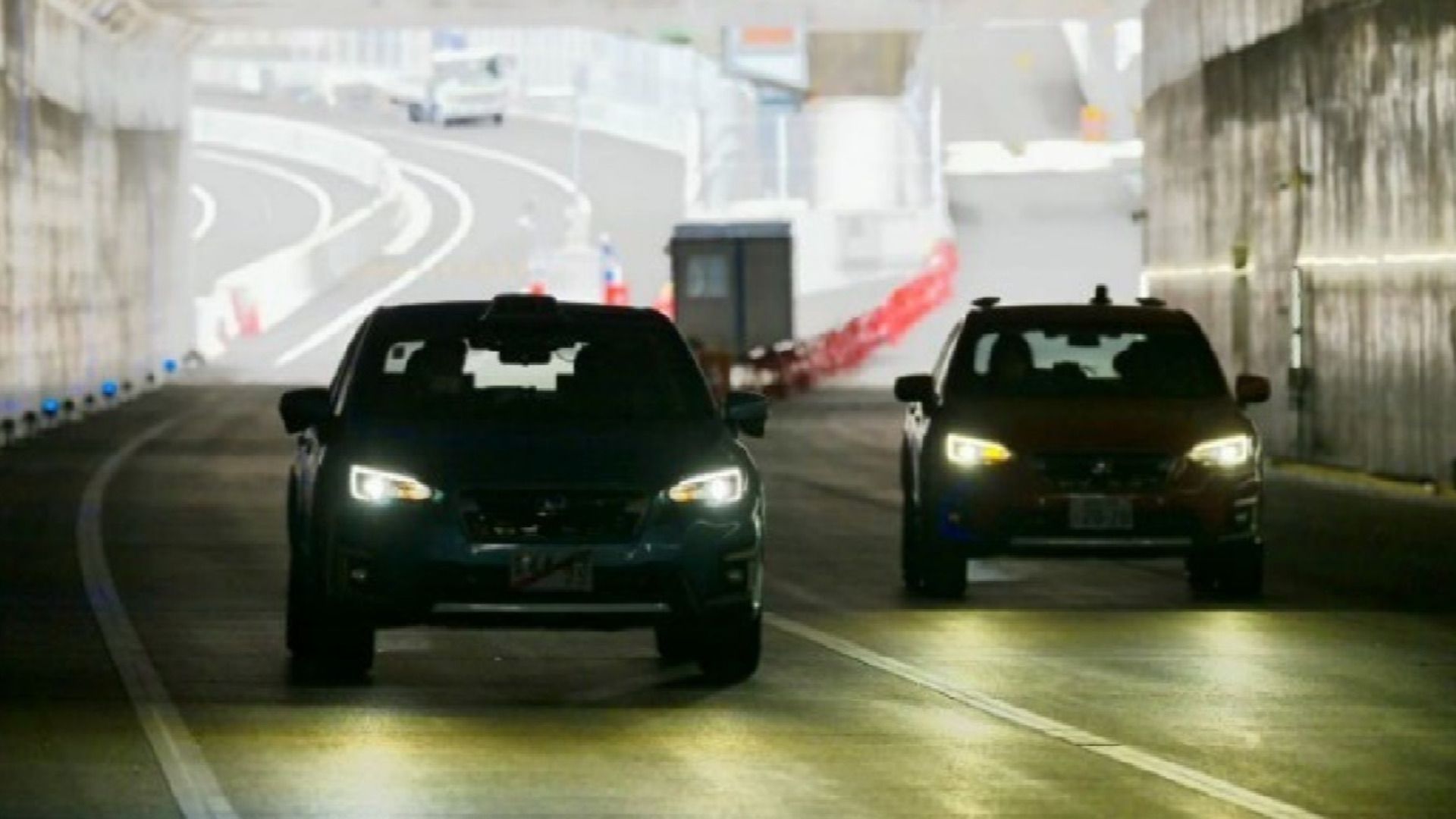 Autonomous Test Subarus In A Tunnel