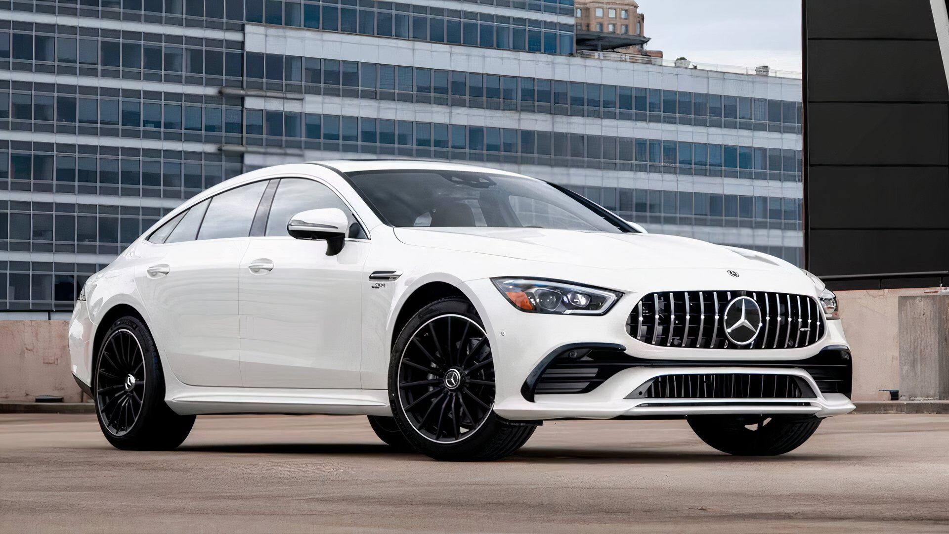 2026 Mercedes-AMG GT 43 four-door coupe front three-quarter