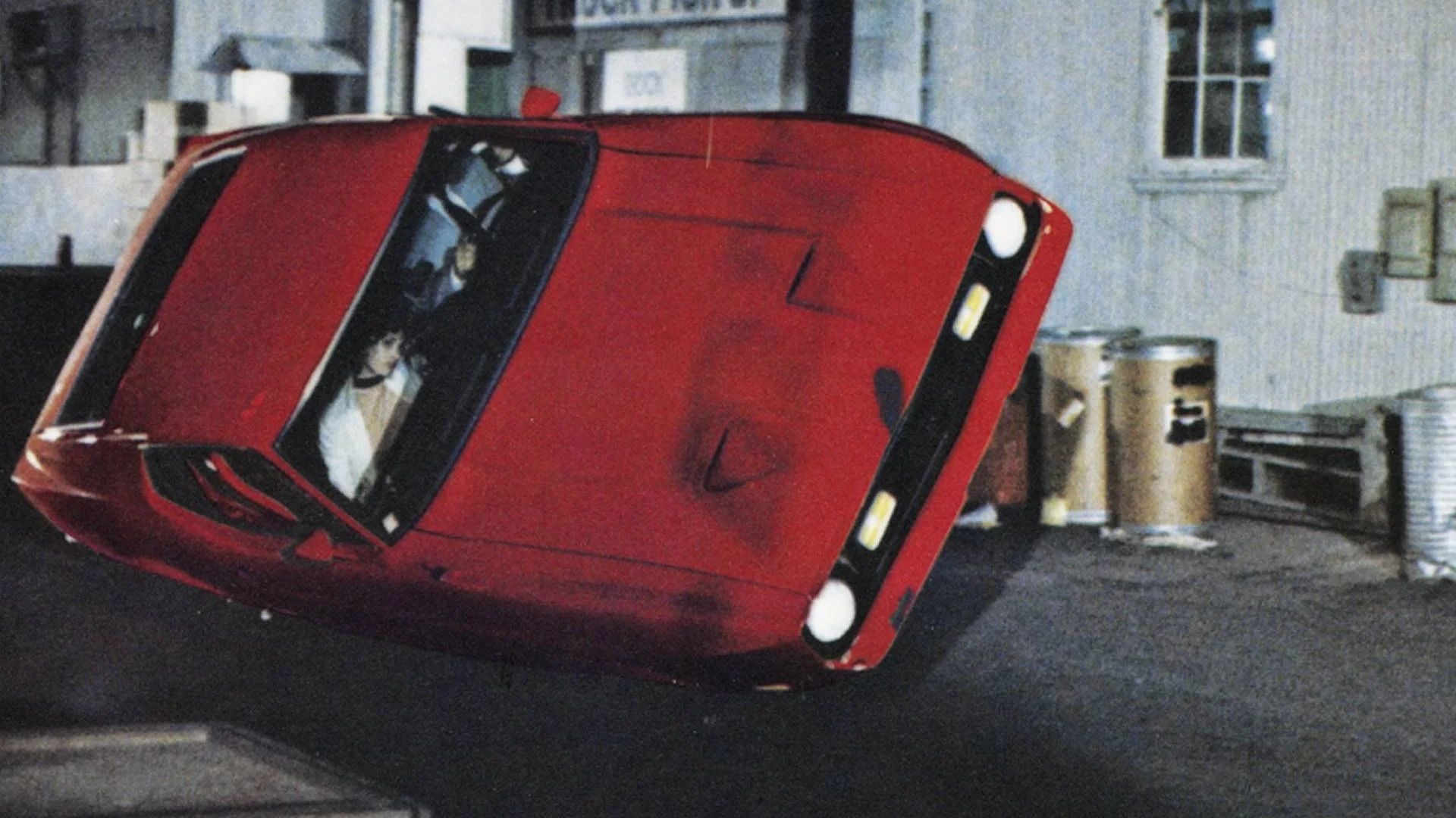 1971 Ford Mustang Mach 1 on two wheels during James Bond filming