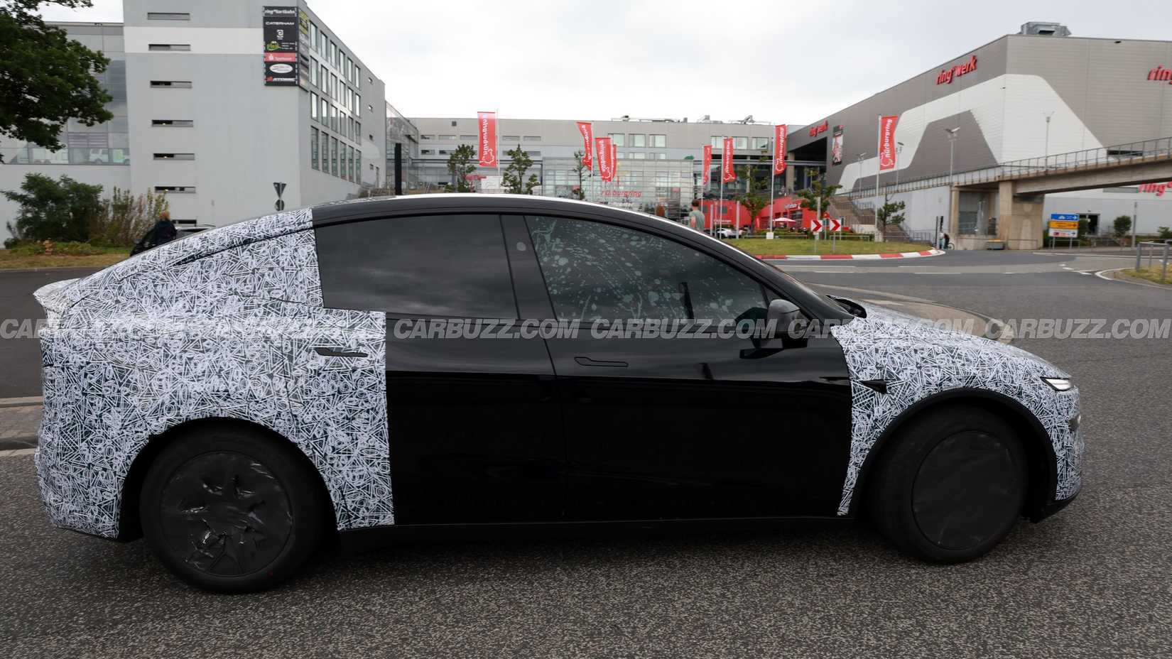 Tesla Model Y Long Wheelbase Spied Testing Near Germany's Famed Race Track