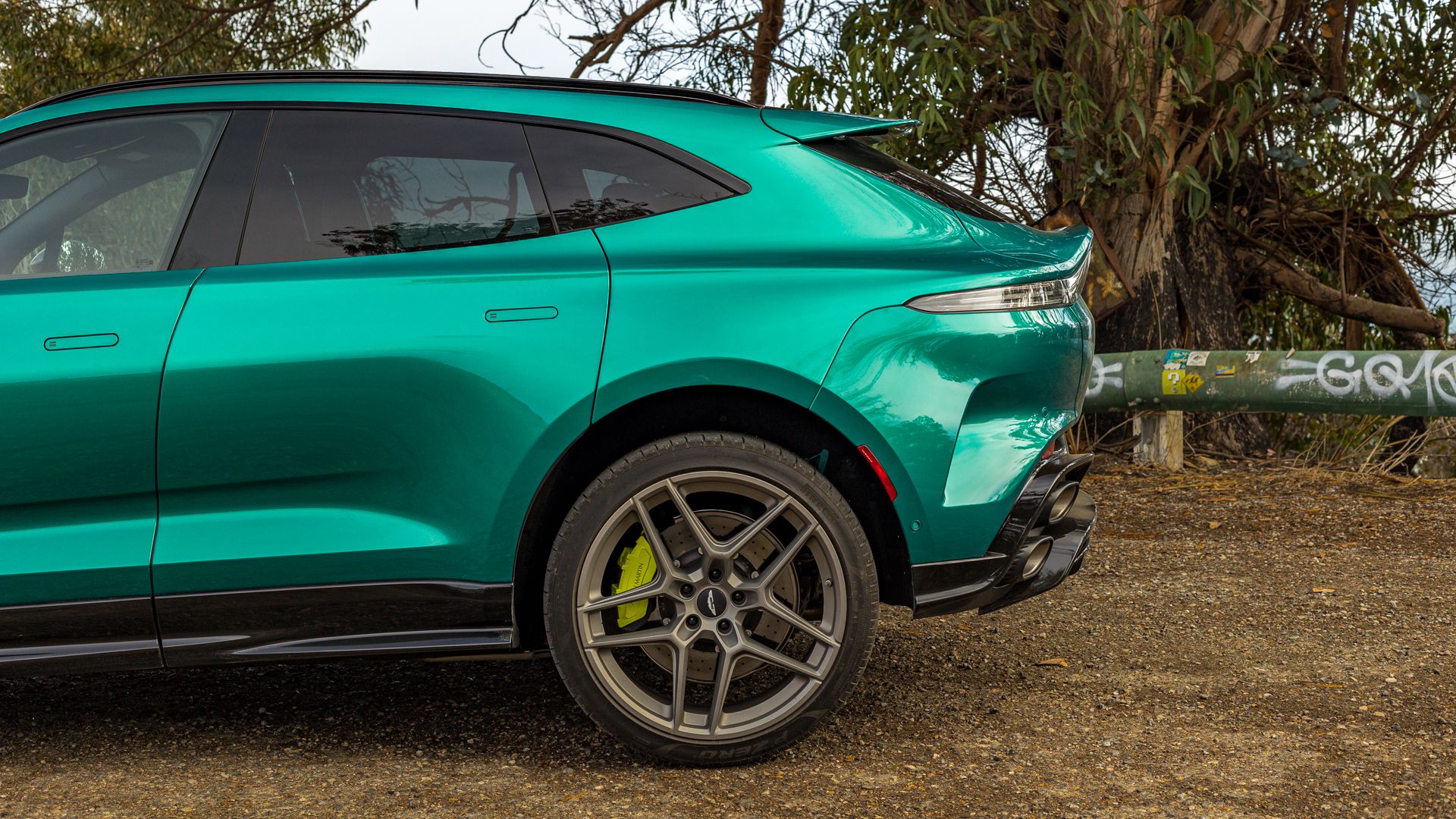 Standard carbon-ceramic brakes with lime-green caliper detail