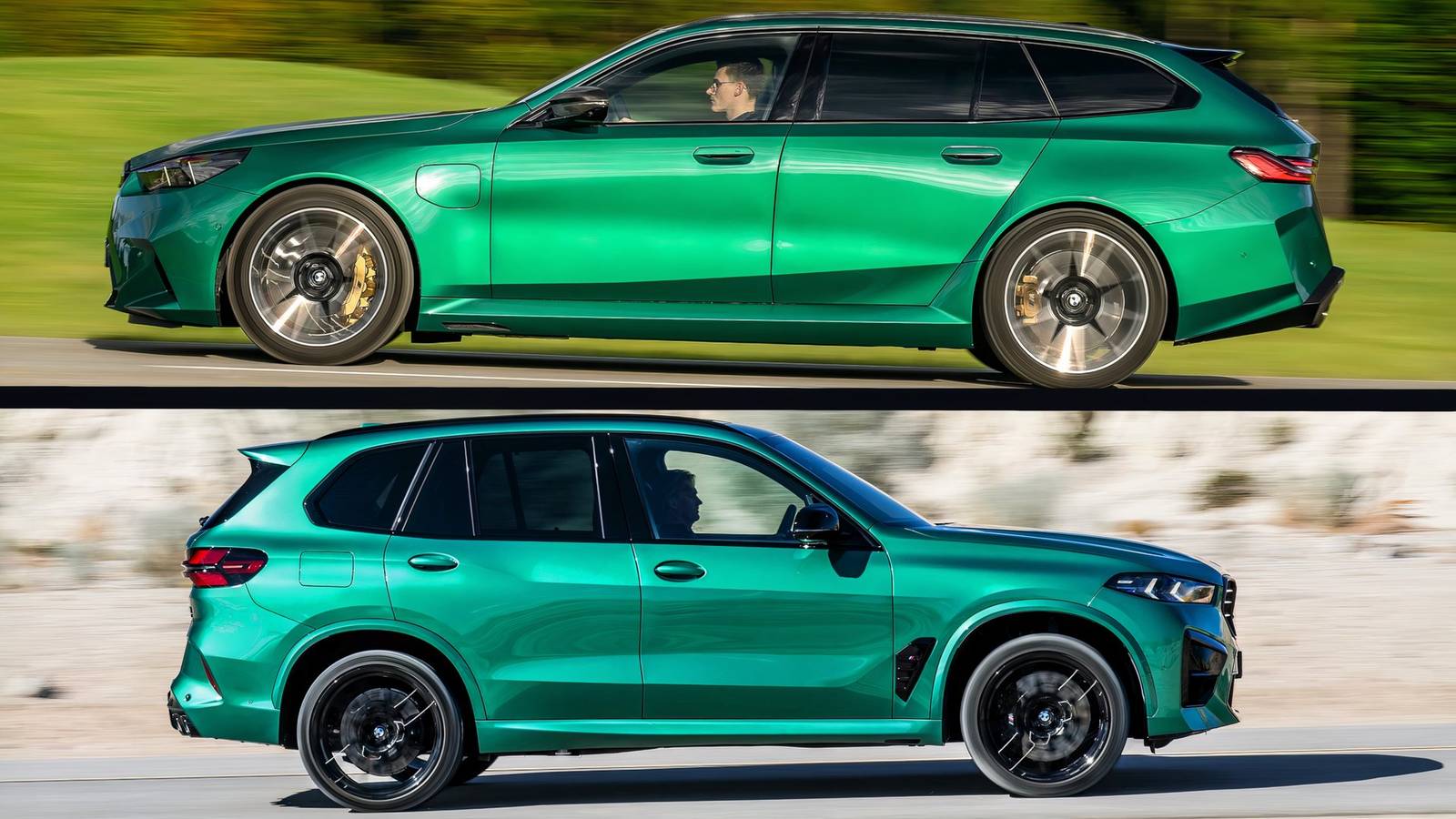 A side-by-side comparison of a modern wagon and SUV, highlighting the wagon's sleek profile and lower stance.