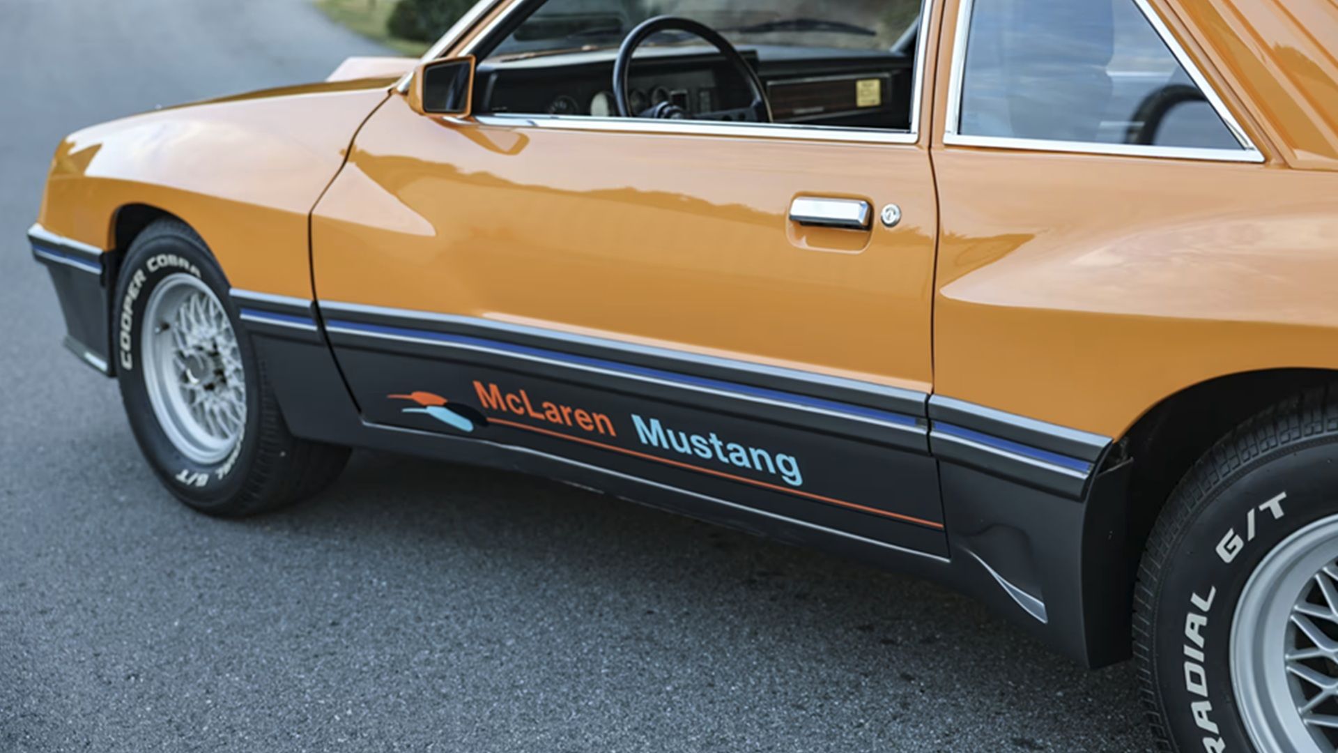 Orange 1980 Ford Mustang McLaren M81 side decal