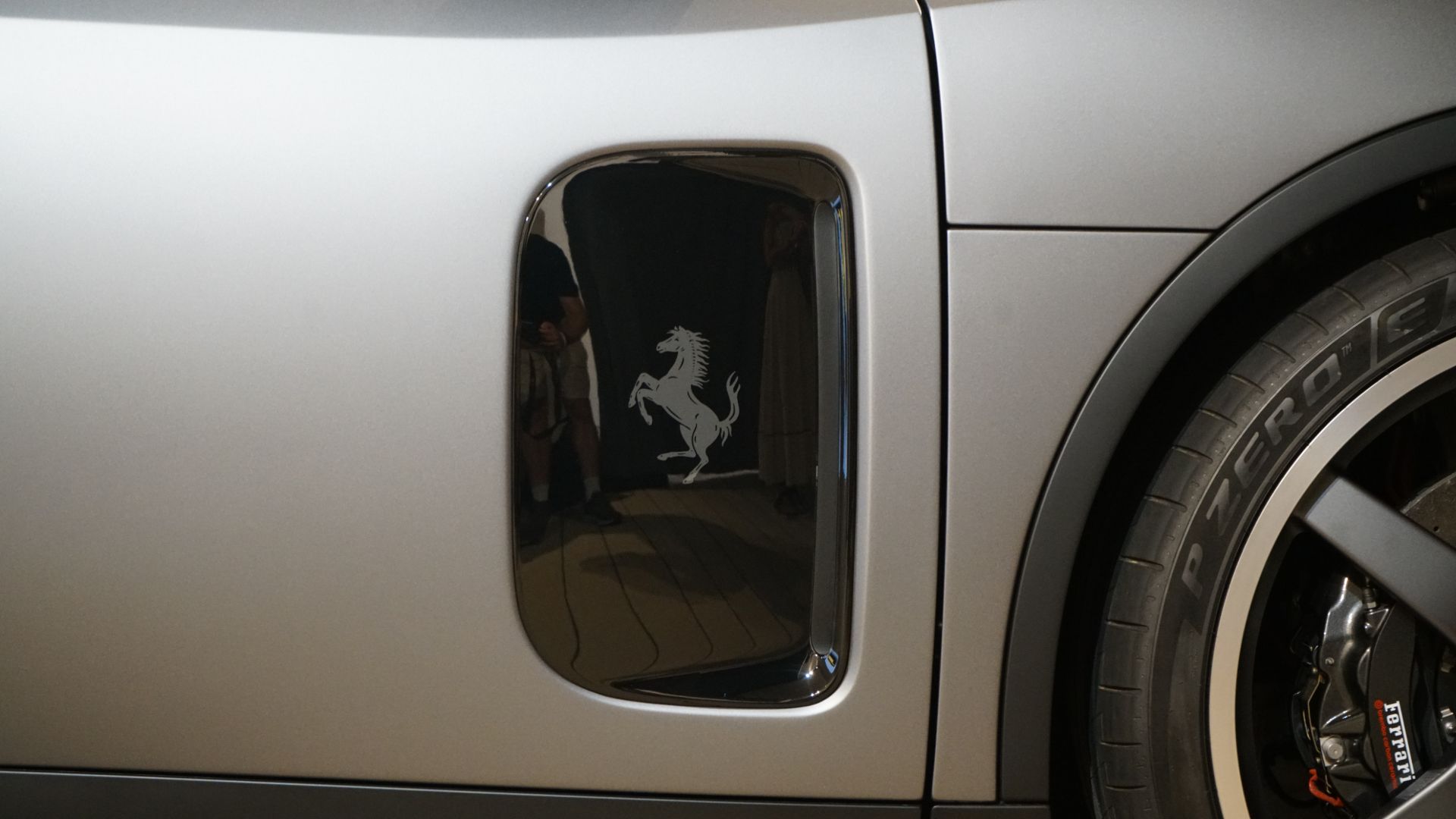 Ferrari Luce detail shot at Goodwood 2026 showing the record-breaking 23-inch front and 24-inch rear alloy wheels