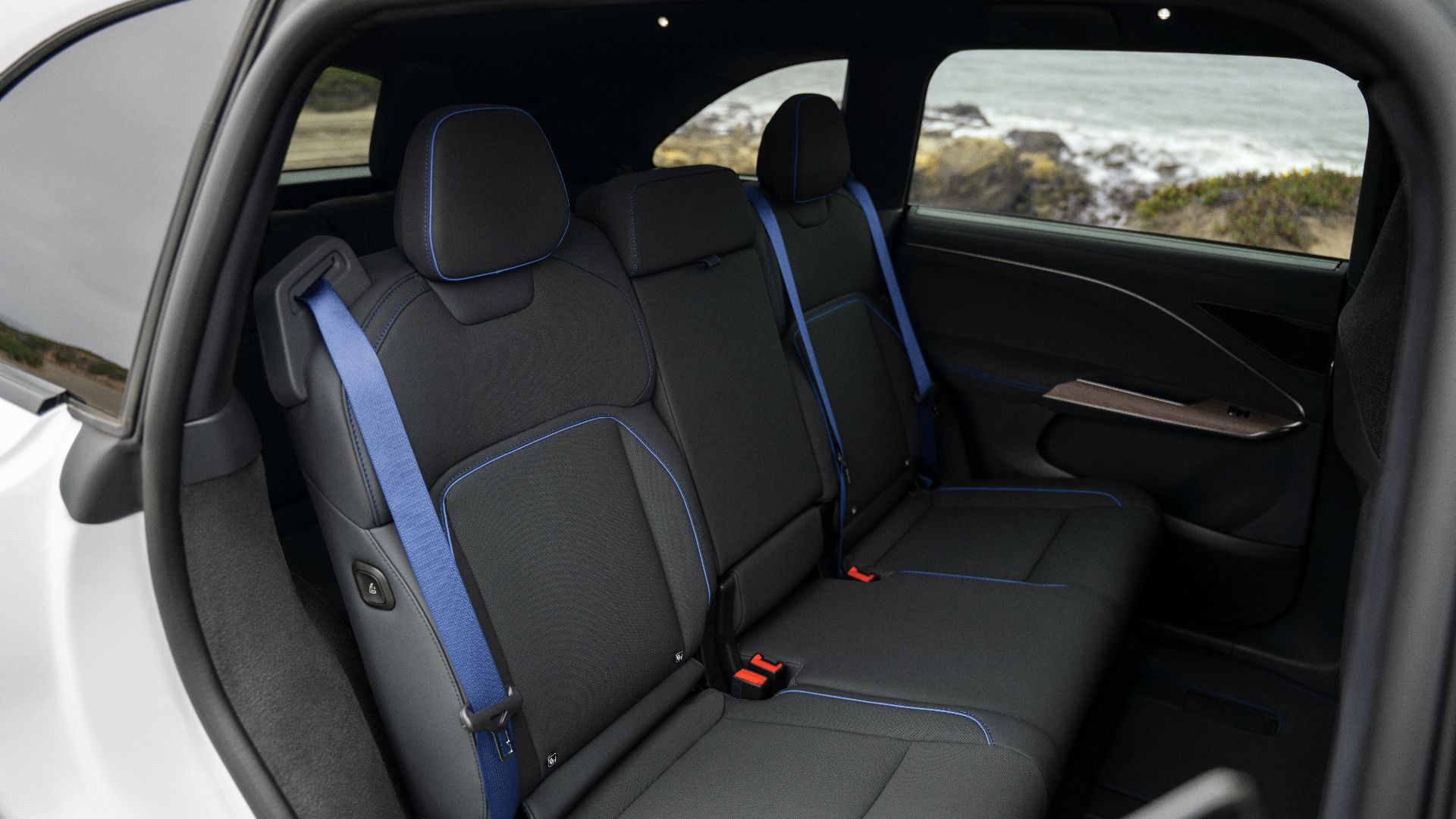 Lucid Gravity GT-S interior with Mojave PurLuxe Premium upholstery and blue accents