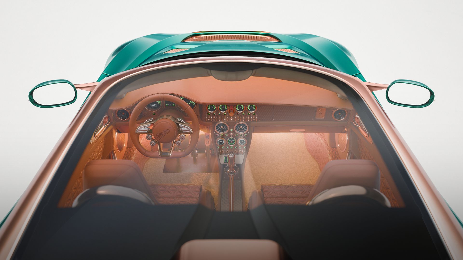 Spyker C8 Preliator XXV interior with quilted Tuscan Saddle leather and analog gauges
