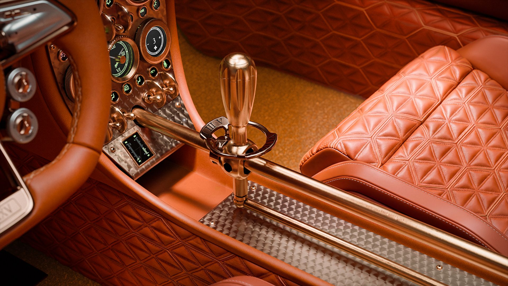 Spyker C8 Preliator XXV exposed manual gear linkage and Graziano six-speed transmission
