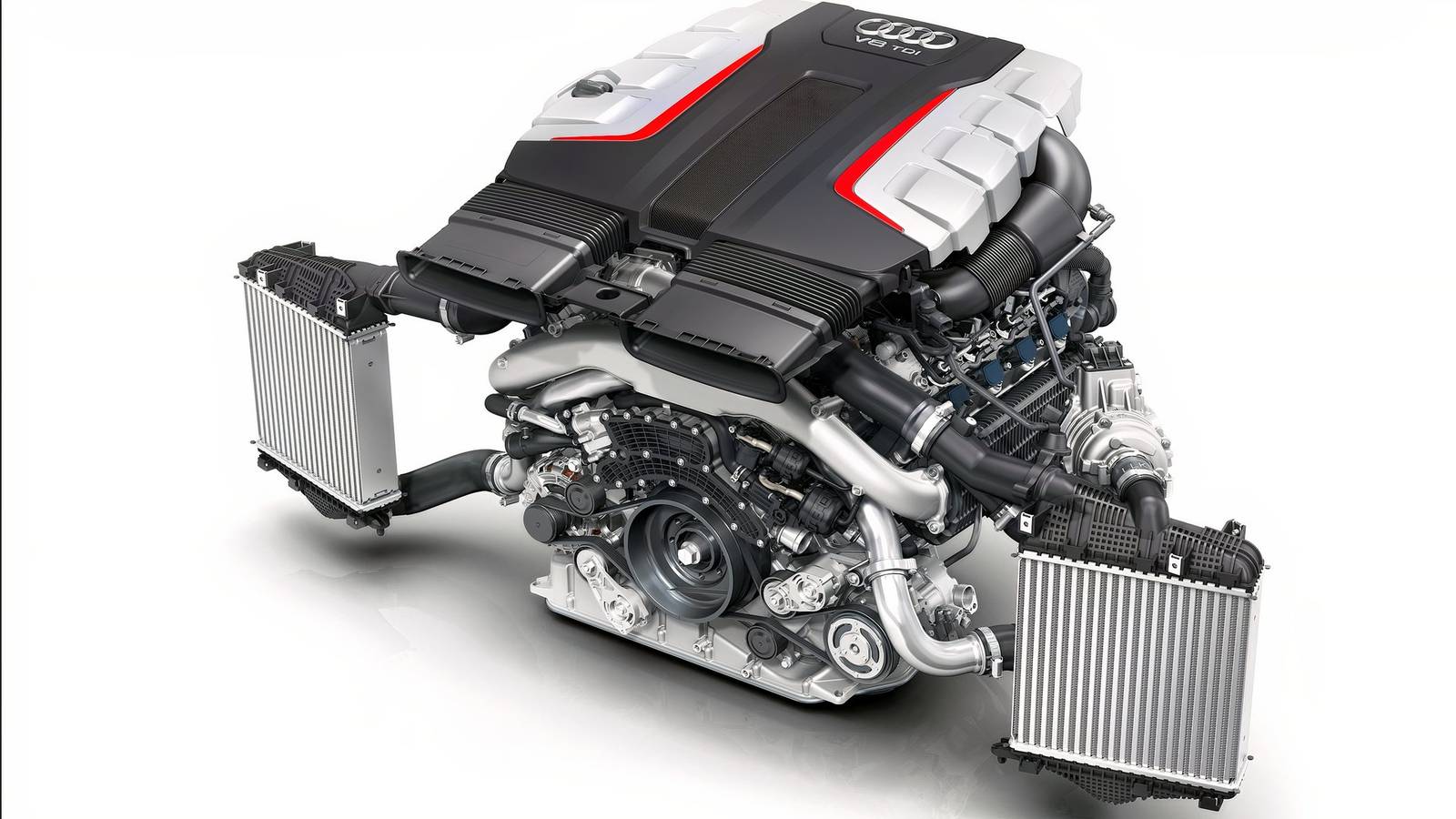 Un'auto di lusso con motore diesel V8, in un'immagine di strada, con dettagli tecnici visibili
