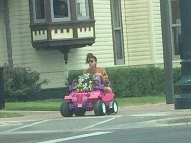 Student Riding Jeep Smartass College Student Drives A Barbie Jeep Power Wheels After Her ...