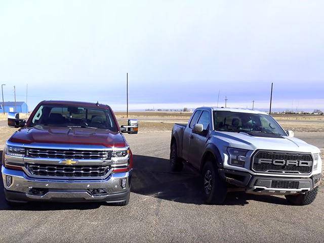 Ford F-150 Raptor Vs. 6.2-Liter V8 Chevy Silverado On The Drag Strip