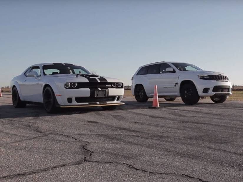 Jeep Trackhawk Vs. Challenger Hellcat Is A Crazy 1,400-HP Drag Race