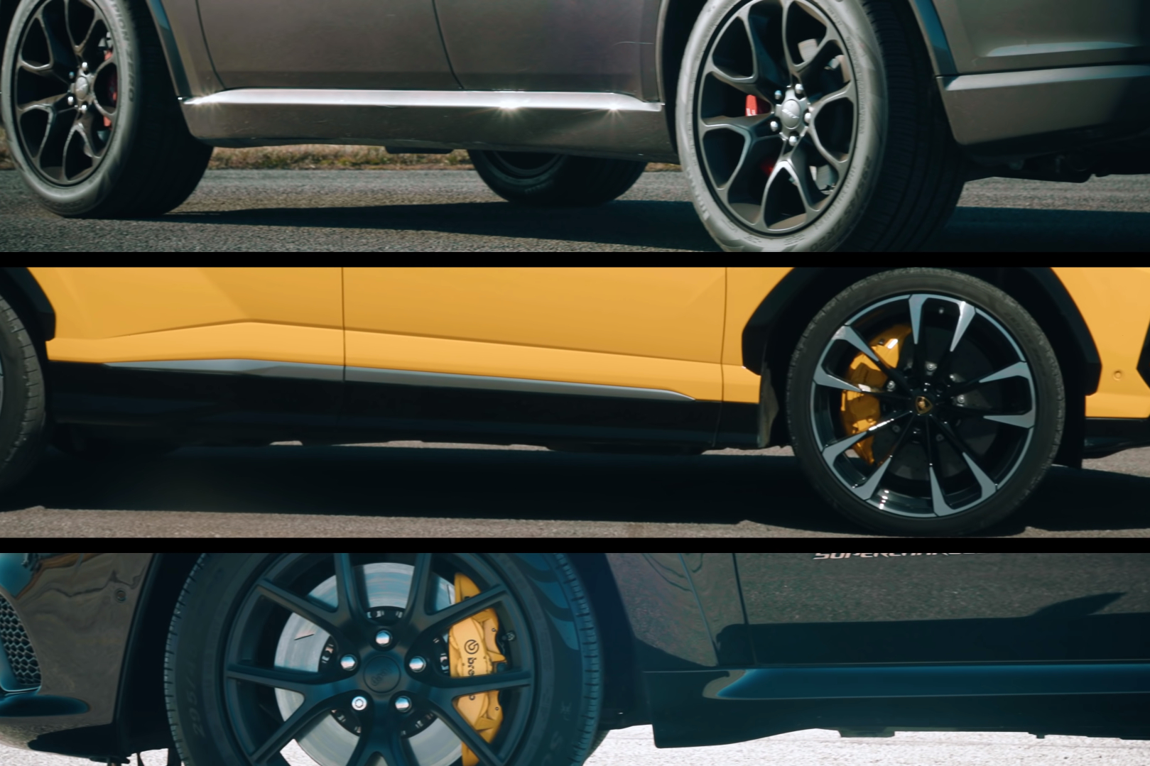 Drag Race: Lamborghini Urus Vs. Dodge Durango Hellcat Vs. Jeep Trackhawk
