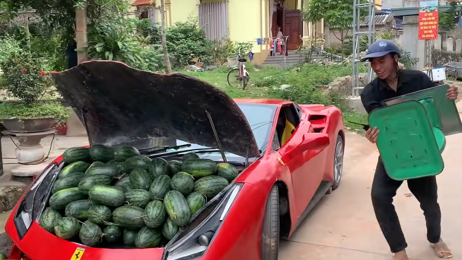This Hero Is Selling Watermelons Out Of His Homemade Ferrari 488