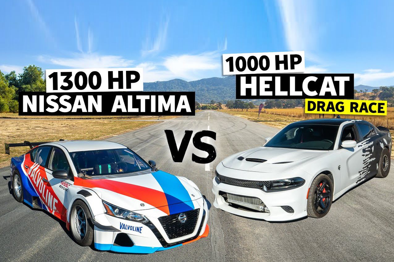 2,300-HP Drag Race: Nissan Altima Vs. Dodge Charger Hellcat